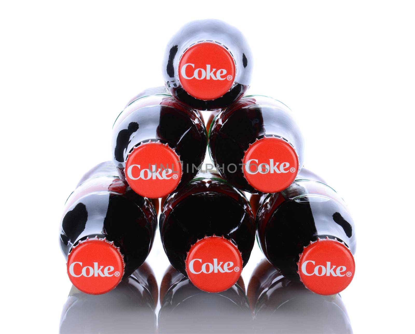 IRVINE, CA - January 29, 2014: 6 Coca-Cola Classic Bottles. Coca-Cola is the one of the worlds favorite carbonated beverages.