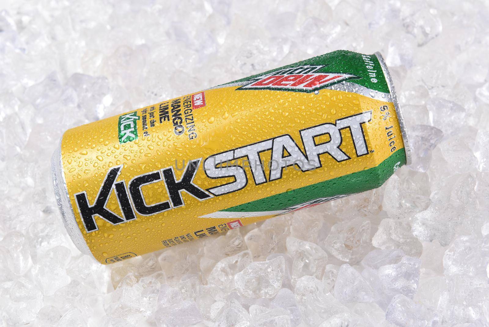 IRVINE, CA - DECEMBER, 15, 2017: A can of Mountain Dew Kickstart Mango Lime drink. From PepsiCo Kickstart is marketed as a healthier way to start your day rather than energy drinks.