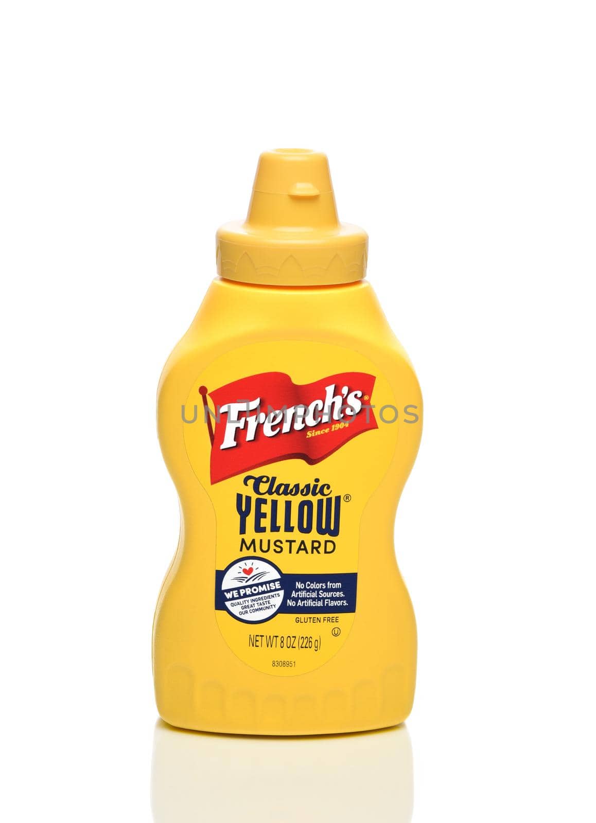 IRVINE, CALIFORNIA - 16 MARCH 2020:  A plastic squeeze bottle of Frenchs Mustard. 