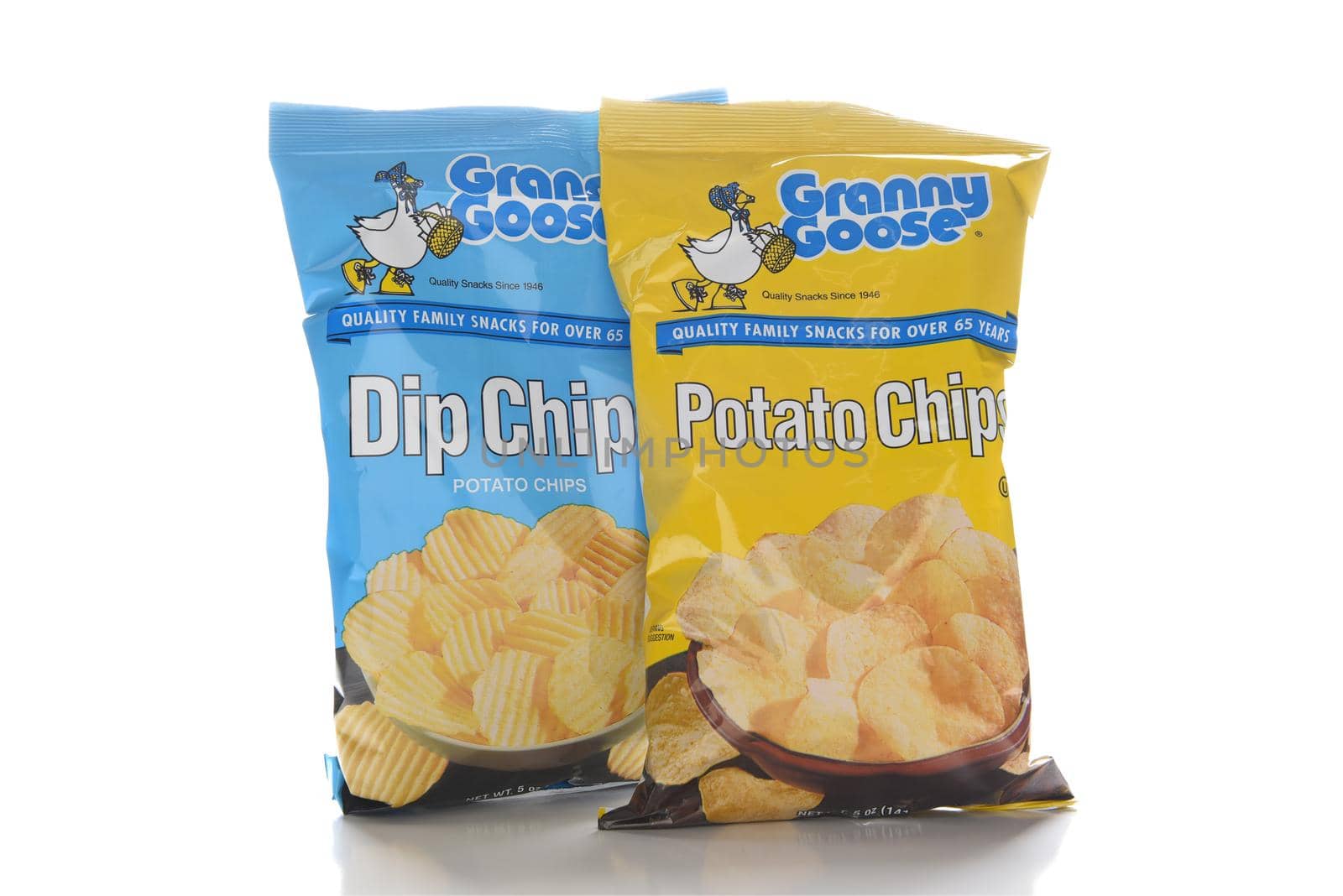 IRVINE, CALIFORNIA - SEPT 10, 2019: Two Bags of Granny Goose Potato Chips, Regular and Dip.