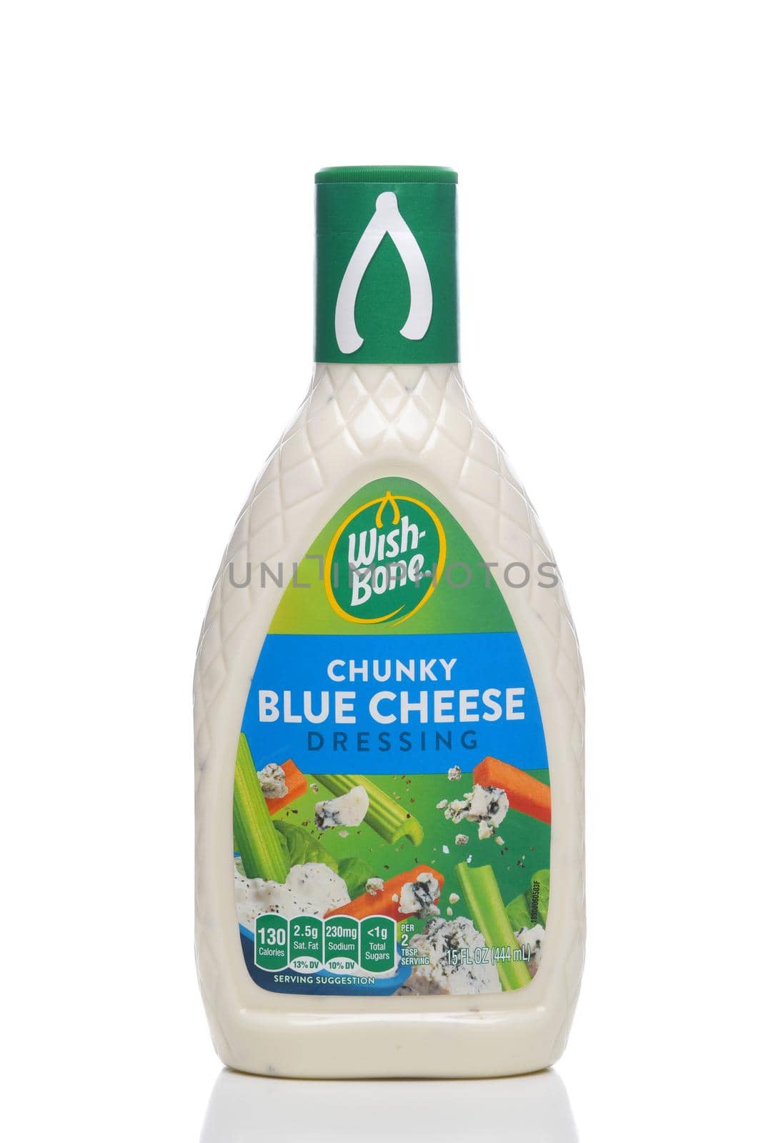 IRVINE, CALIFORNIA - 16 MAY 2020: A bottle of Wishbone Chunky Blue Cheese Dressing.