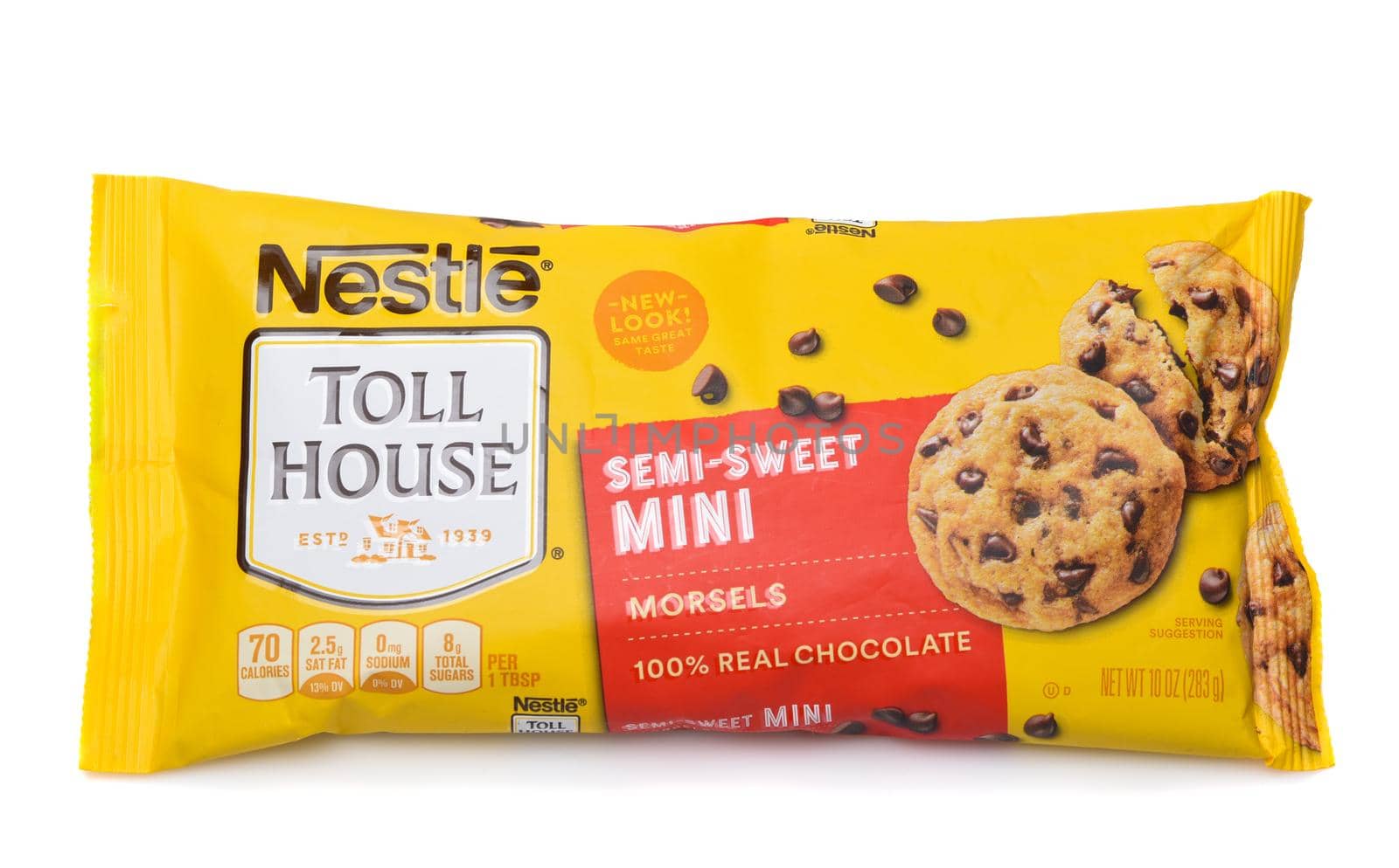 IRVINE, CALIFORNIA - 28 SEPT 2019: A package of Nestle Toll House Mini Semi-Sweet Chocolate Chips.  by sCukrov