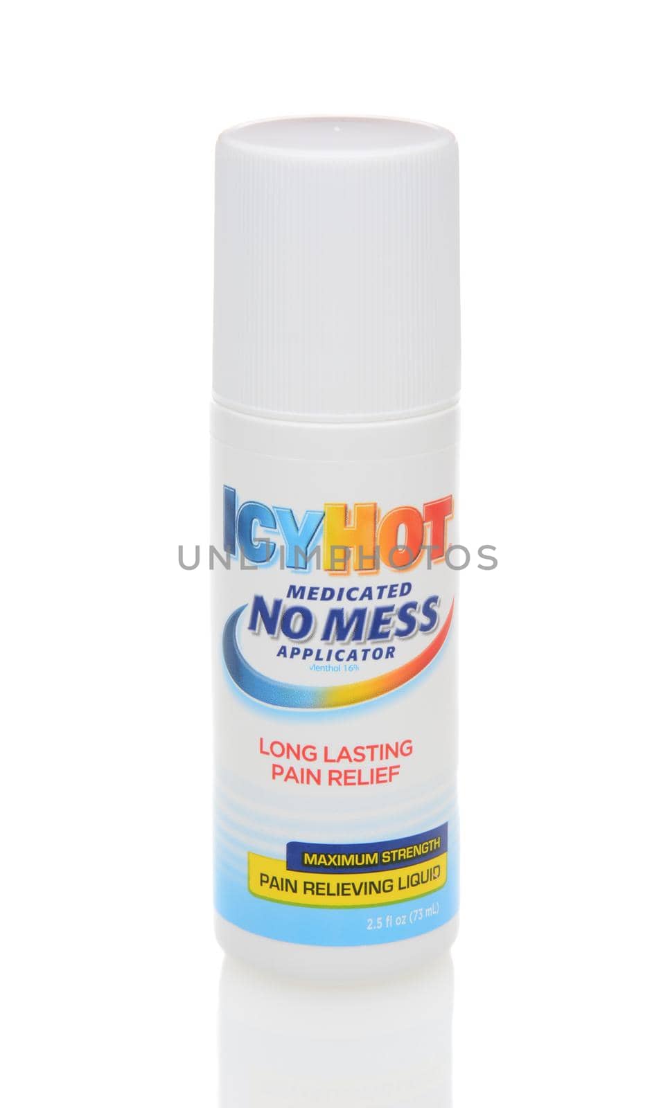 IRVINE, CA - DECEMBER 12, 2014: A No Mess Applicator of IcyHot. IcyHot is a topical heat rub meant for relieving pains such as arthritis, backache, muscle strains, sprains, and cramps