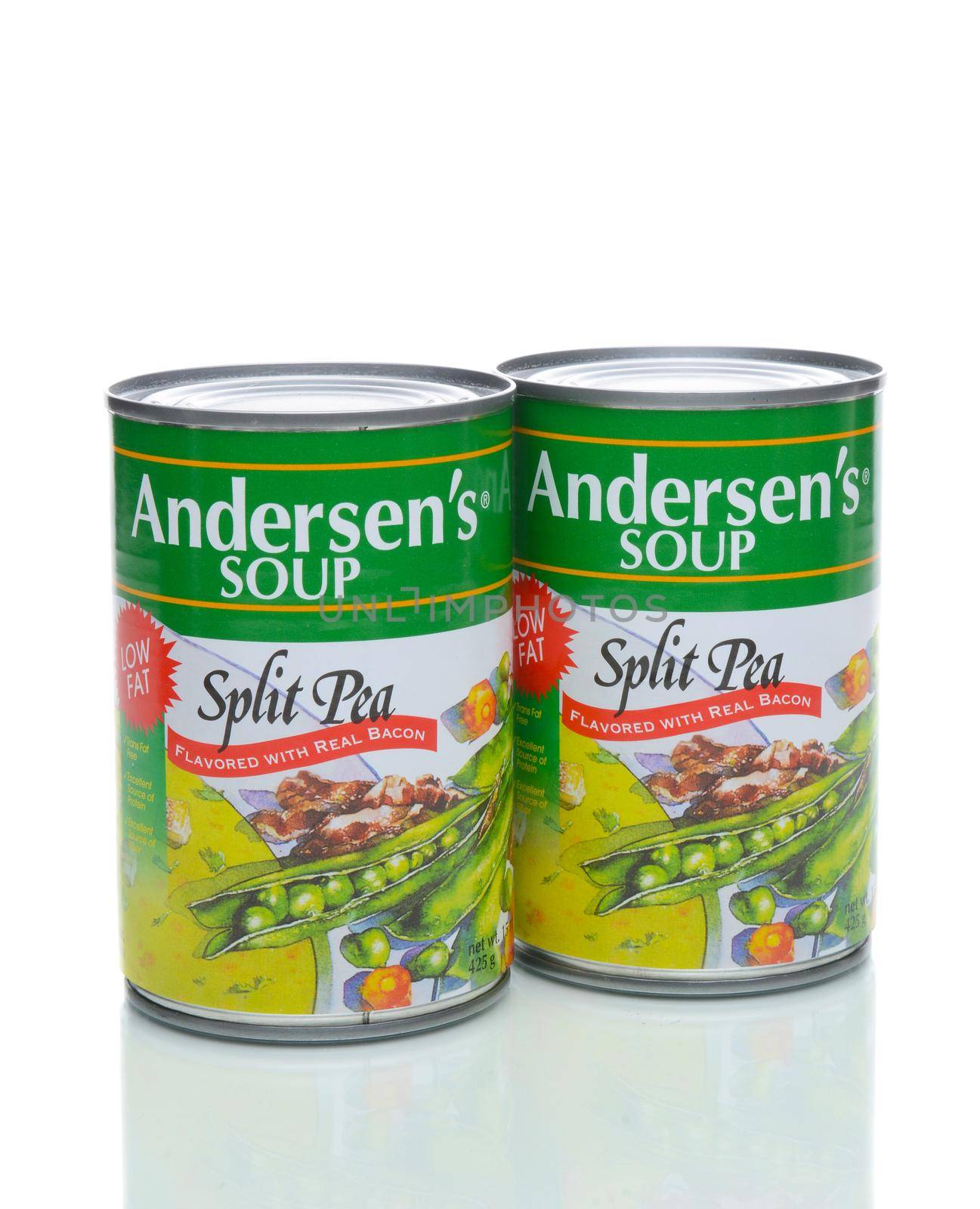 IRVINE, CA - JANUARY 4, 2018: Andersens Split Pea with Bacon Soup. The low fat soup is Trans Fat free and a good source of fiber and protein.