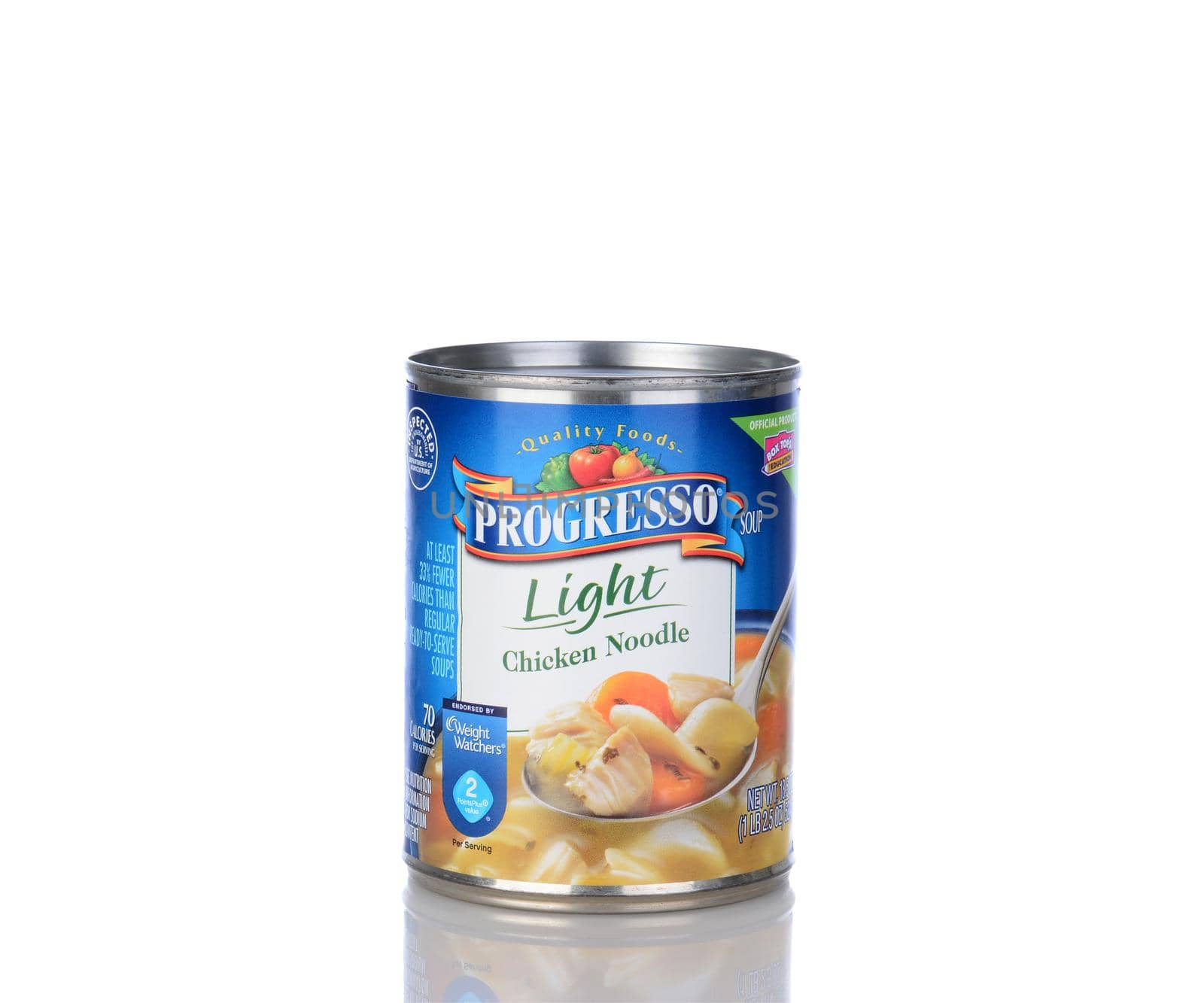 IRVINE, CA - January 05, 2014: A can of Progresso Light Soup Chicken Noodle. Progresso, owned by General Mills has been making soups for over 90 years.