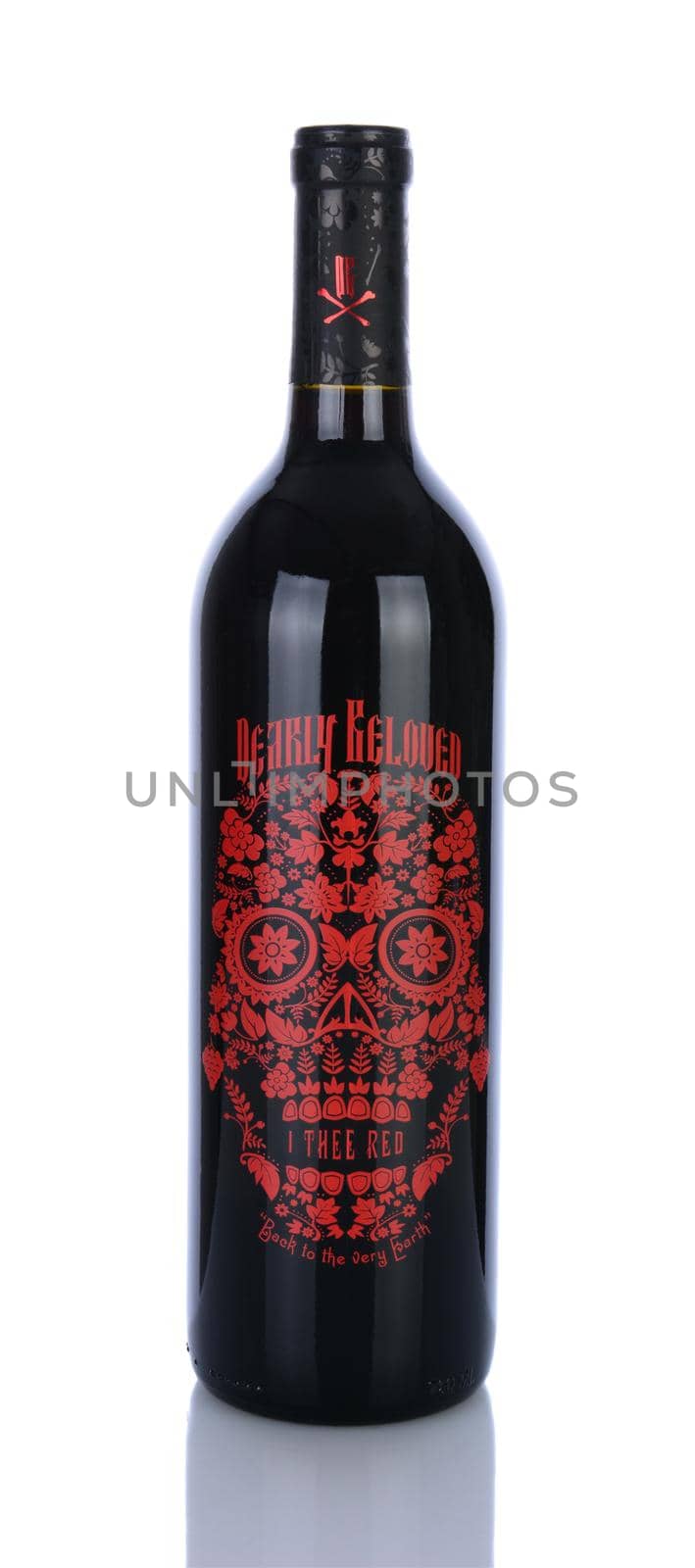 IRVINE, CA - January 29, 2014: A 750ml bottle of Dearly Beloved, I Thee Red wine. A blend of Merlot, Zinfandel, Petite Sirah, Syrah, and Cabernet Franc, sourced from the Central Coast of California. 