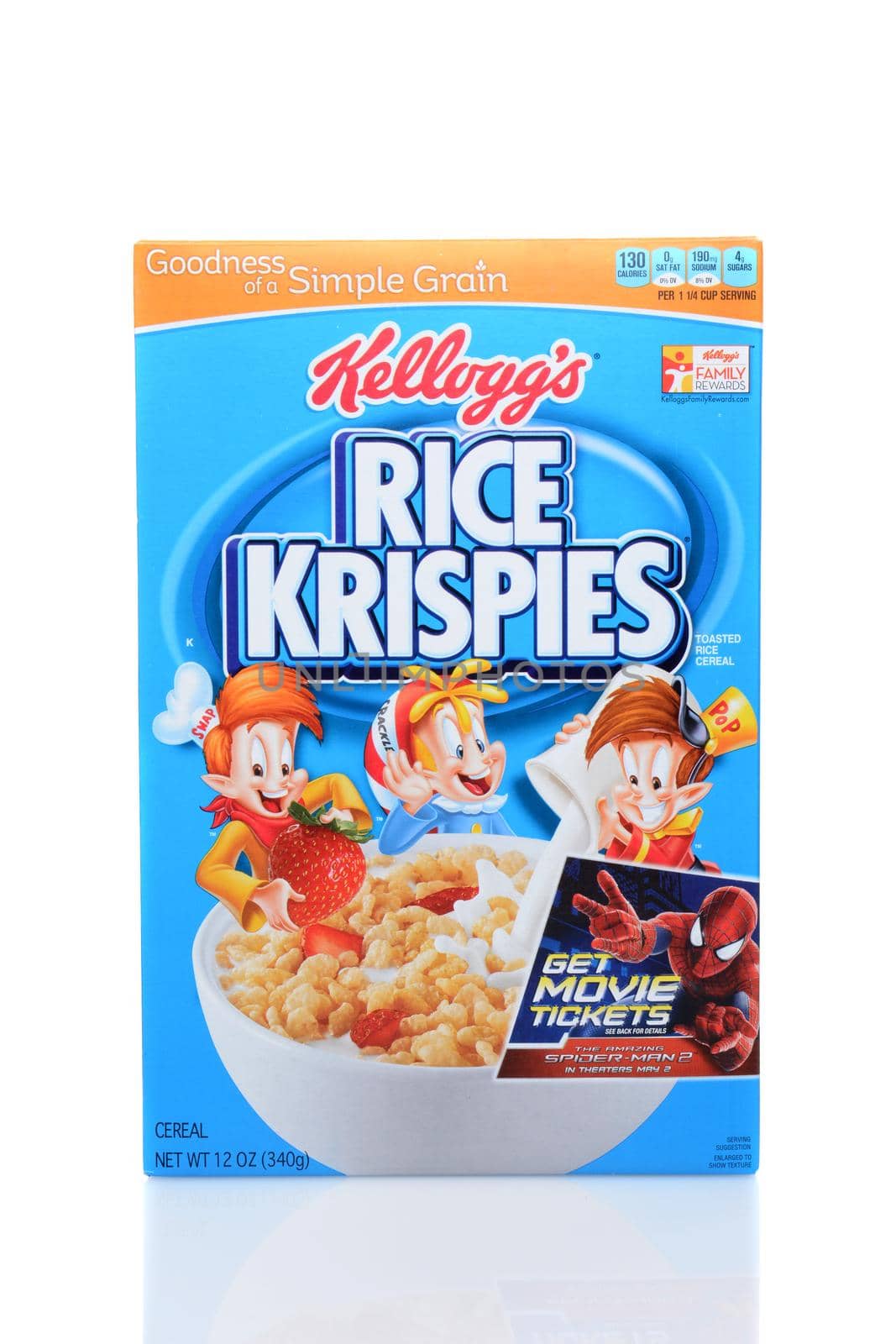 IRVINE, CA - JUNE 23, 2014: A box of Kellogg's Rice Krispies Cereal. Headquartered in Battle Creek, Michigan, Kellogg's produces cereals, cookies, crackers, toaster pastries and cereal bars.