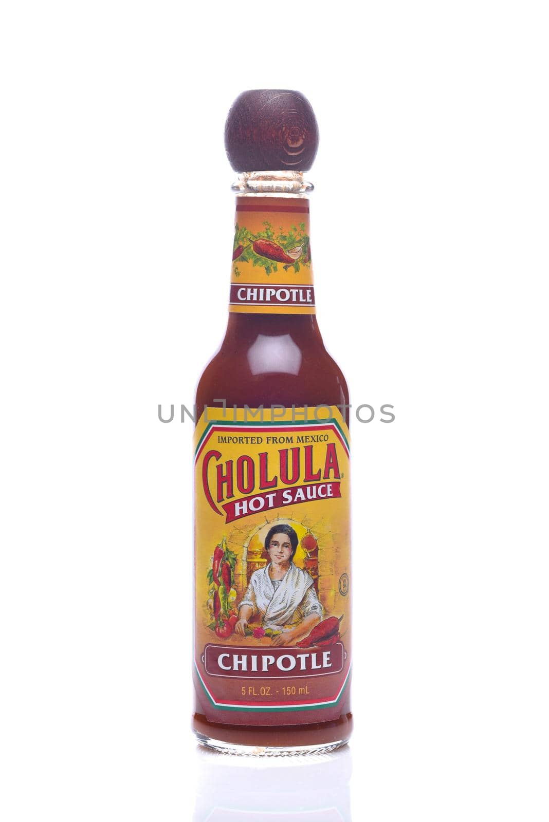 IRVINE, CALIFORNIA - MAY 23, 2018: A bottle of Cholula Chipolte Hot Sauce. A chili-based hot sauce, manufactured in Chapala, Jalisco, Mexico, and licensed by Jose Cuervo.