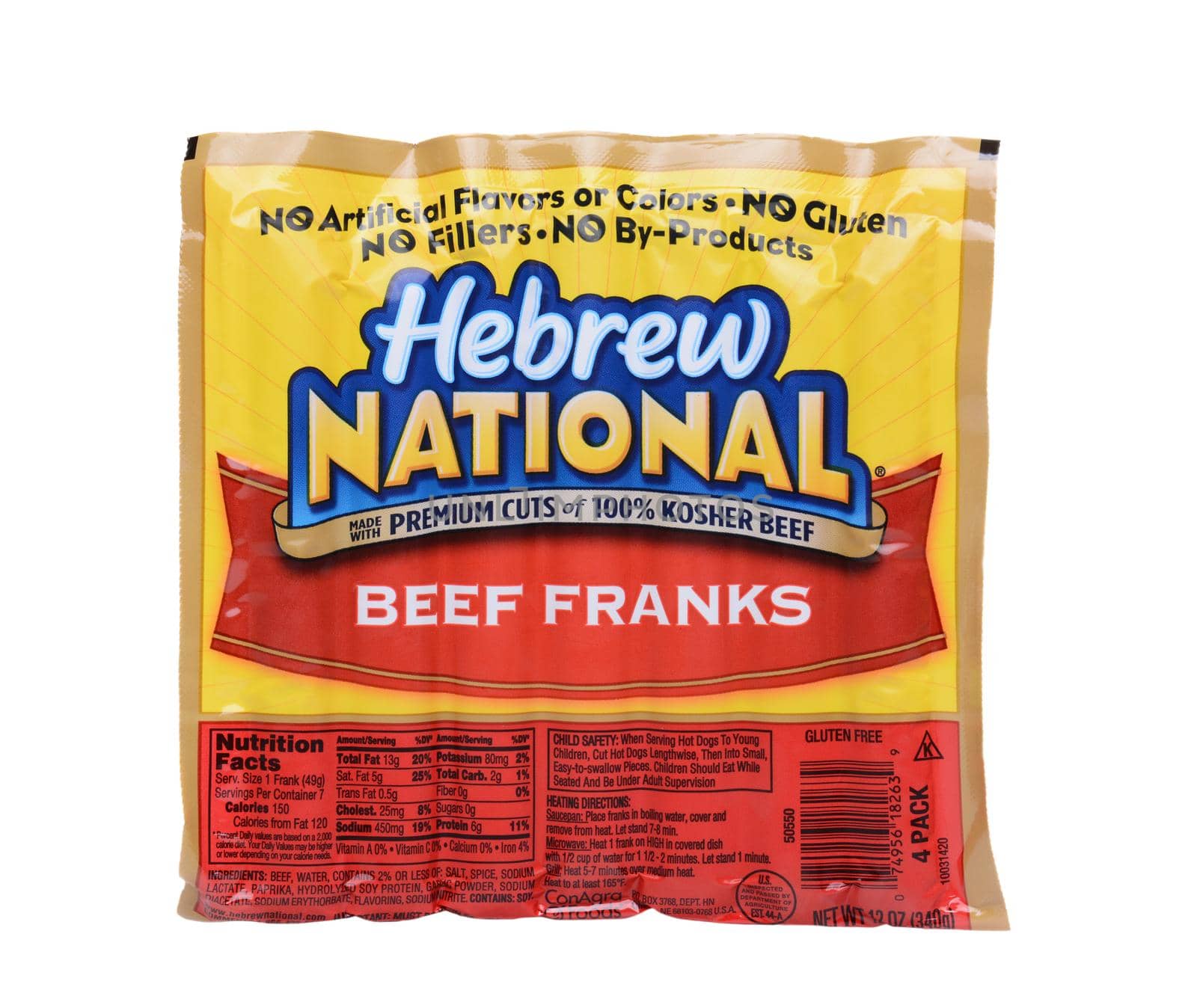 IRVINE, CA - May 19, 2014: A 12 ounce package of Hebrew National Beef Franks. The company founded on the Lower East Side of Manhattan in 1905, is now owned by ConAgra Foods.