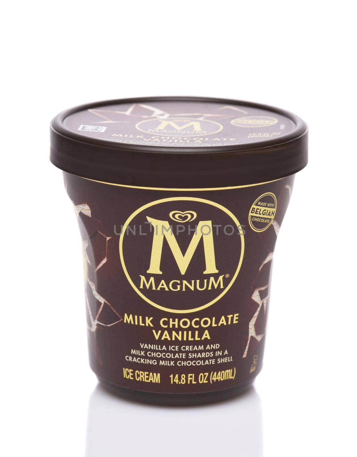 IRVINE, CALIFORNIA - 13 DECEMBER 2019: A container of Magnum Milk Chocolate Vanilla ice cream. 