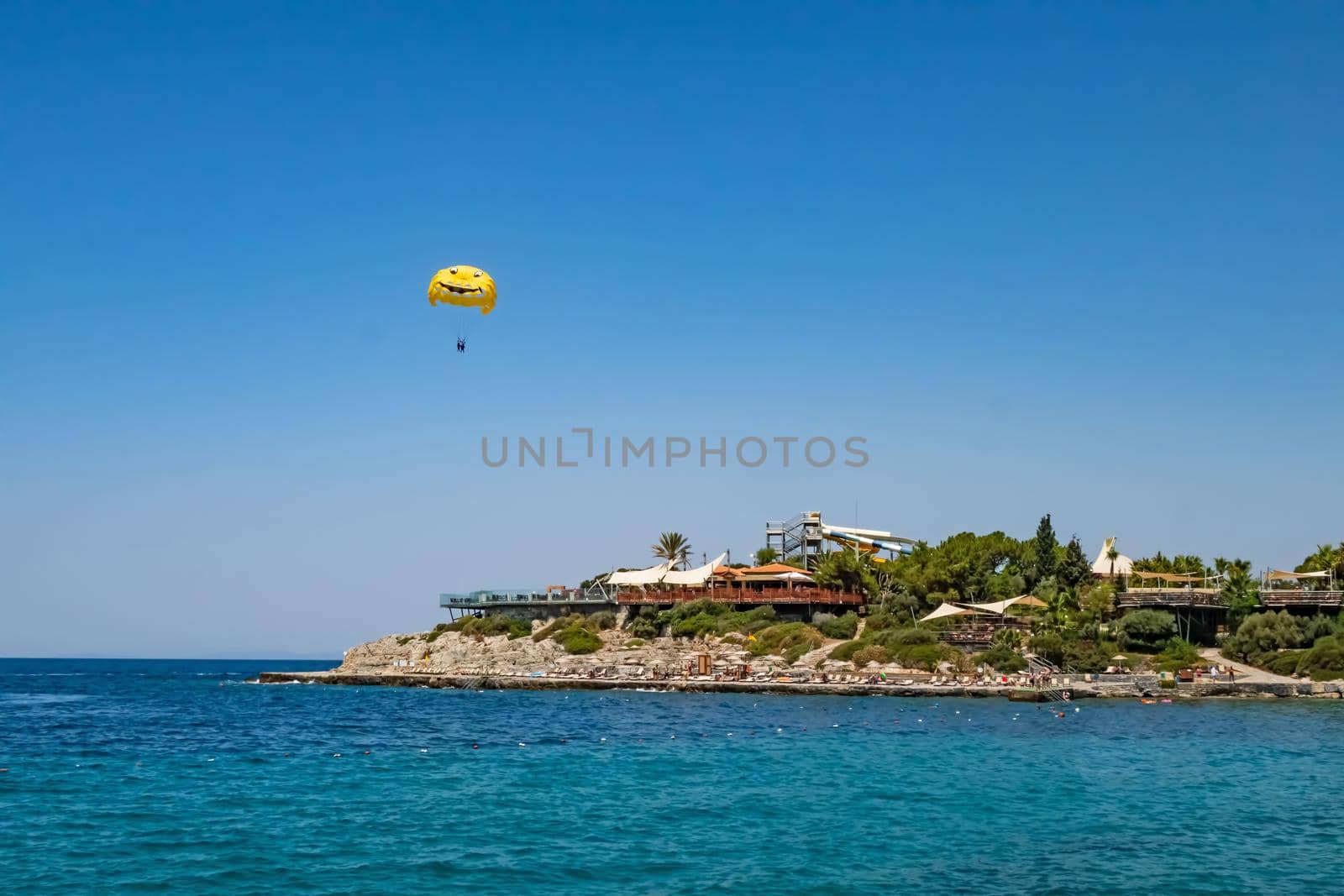 Kusadasi,Aydin,Turkey- July 25,2021.The view from Pinebay holiday village and resort in Kusadasi, in the sea and nature and summer sesason.