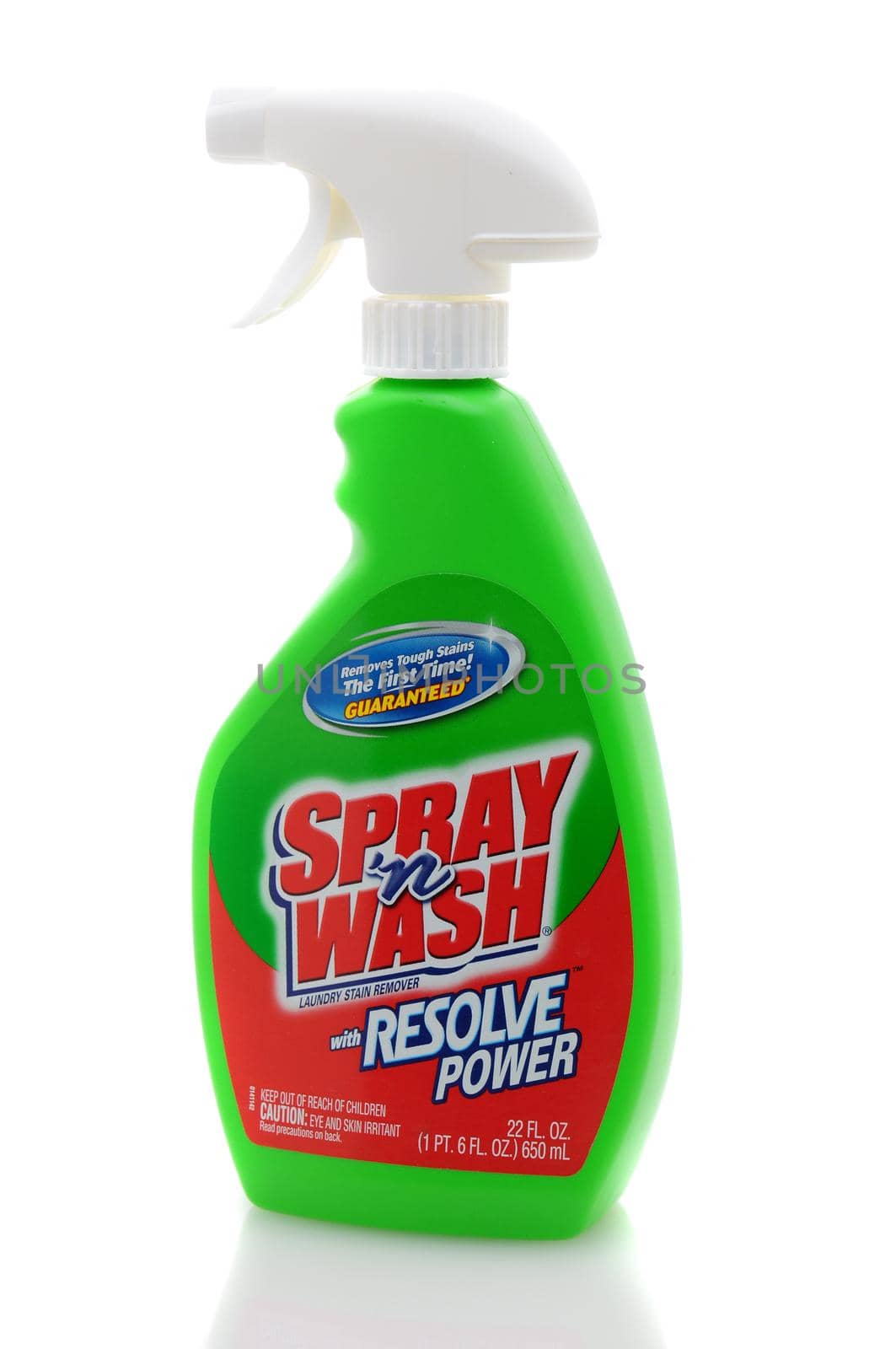IRVINE, CALIFORNIA - 31 JAN 2011: Single 22oz bottle of Spray 'n Wash Laundry Stain Remover on a white background.