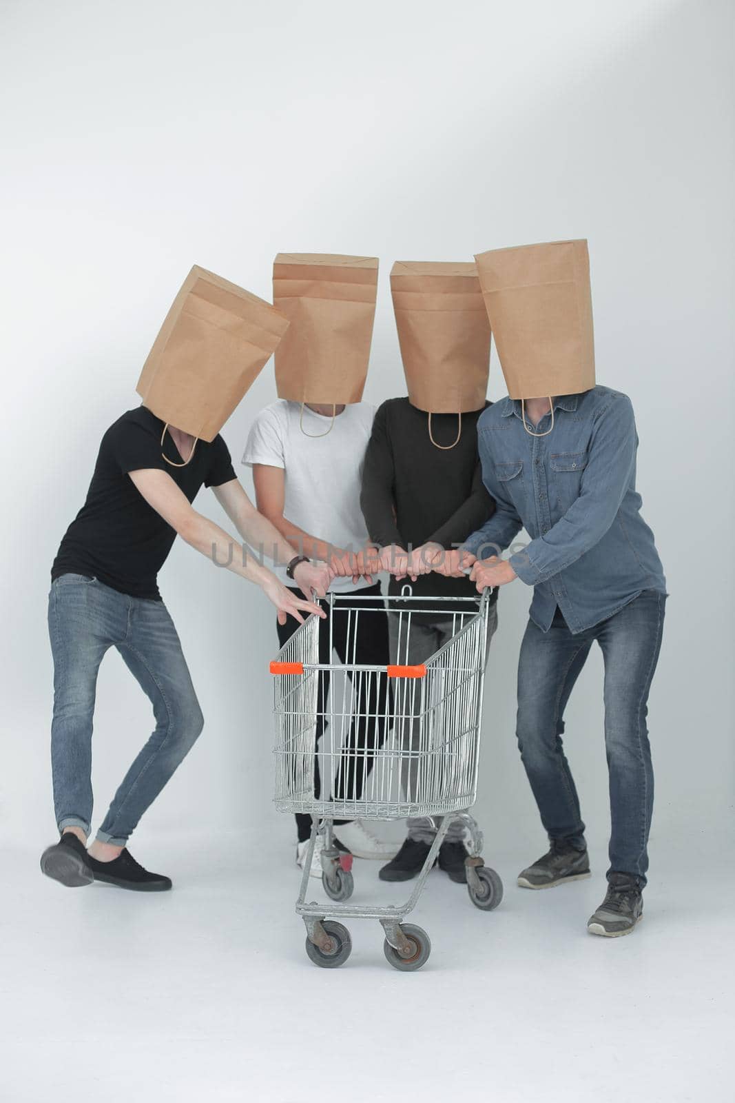 group of people with empty shopping carts. the concept of correct choice