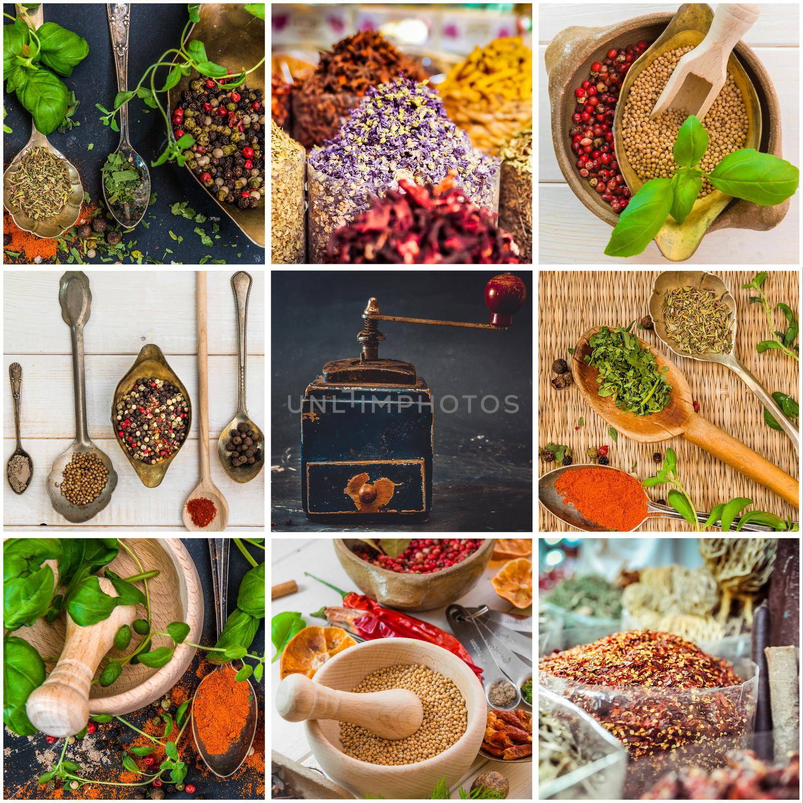 photo collage of herbs and spices