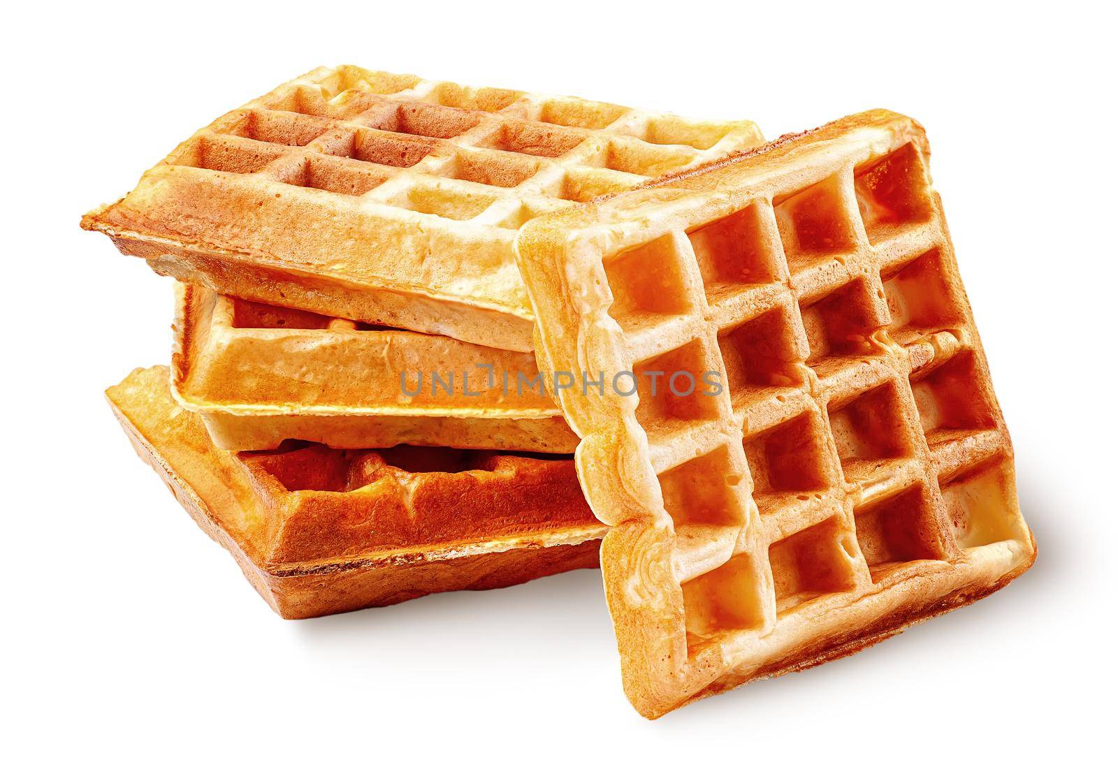 Four crispy fried french waffles isolated on white background