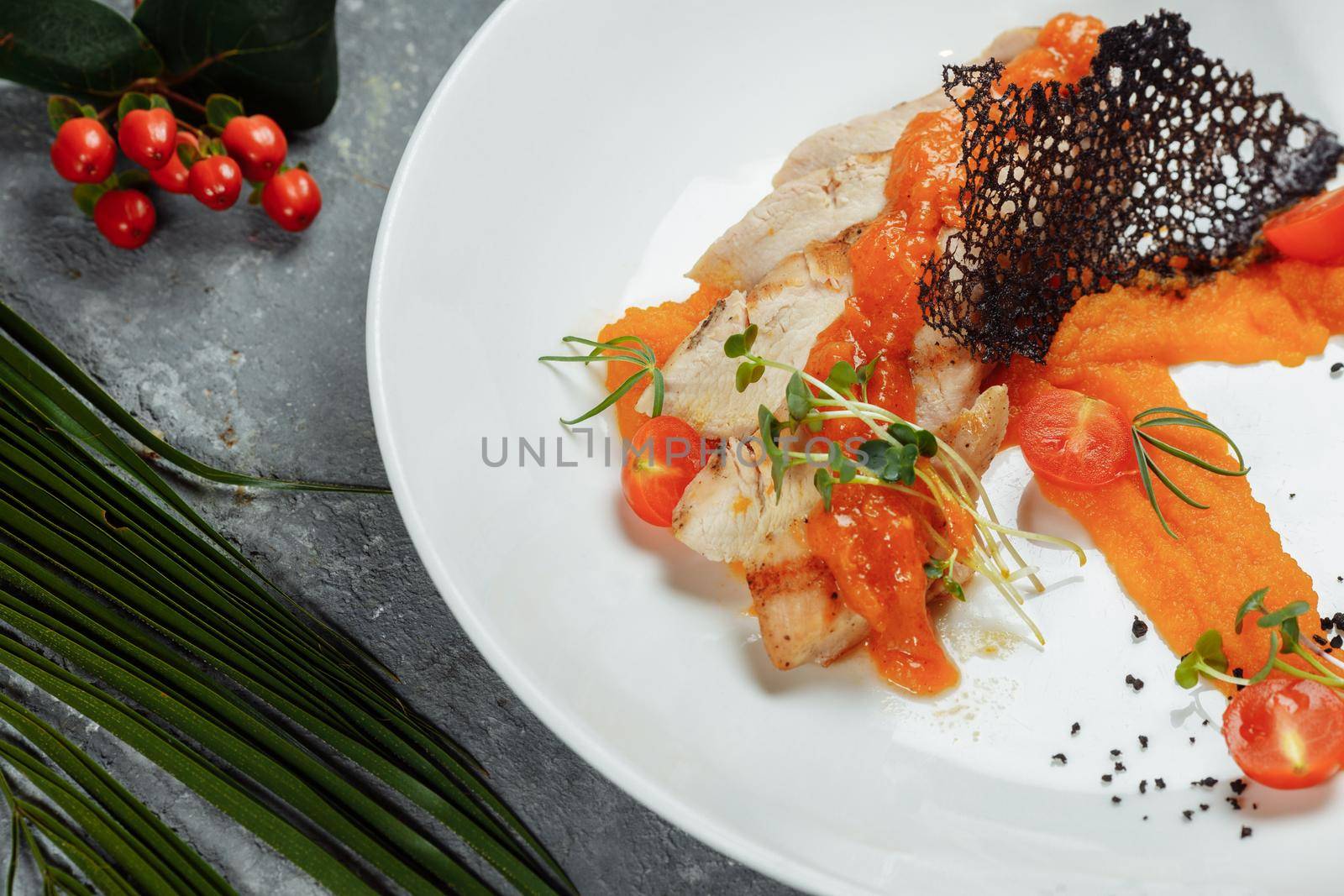 chicken fillet with apricot sauce. Summer meat dish by UcheaD