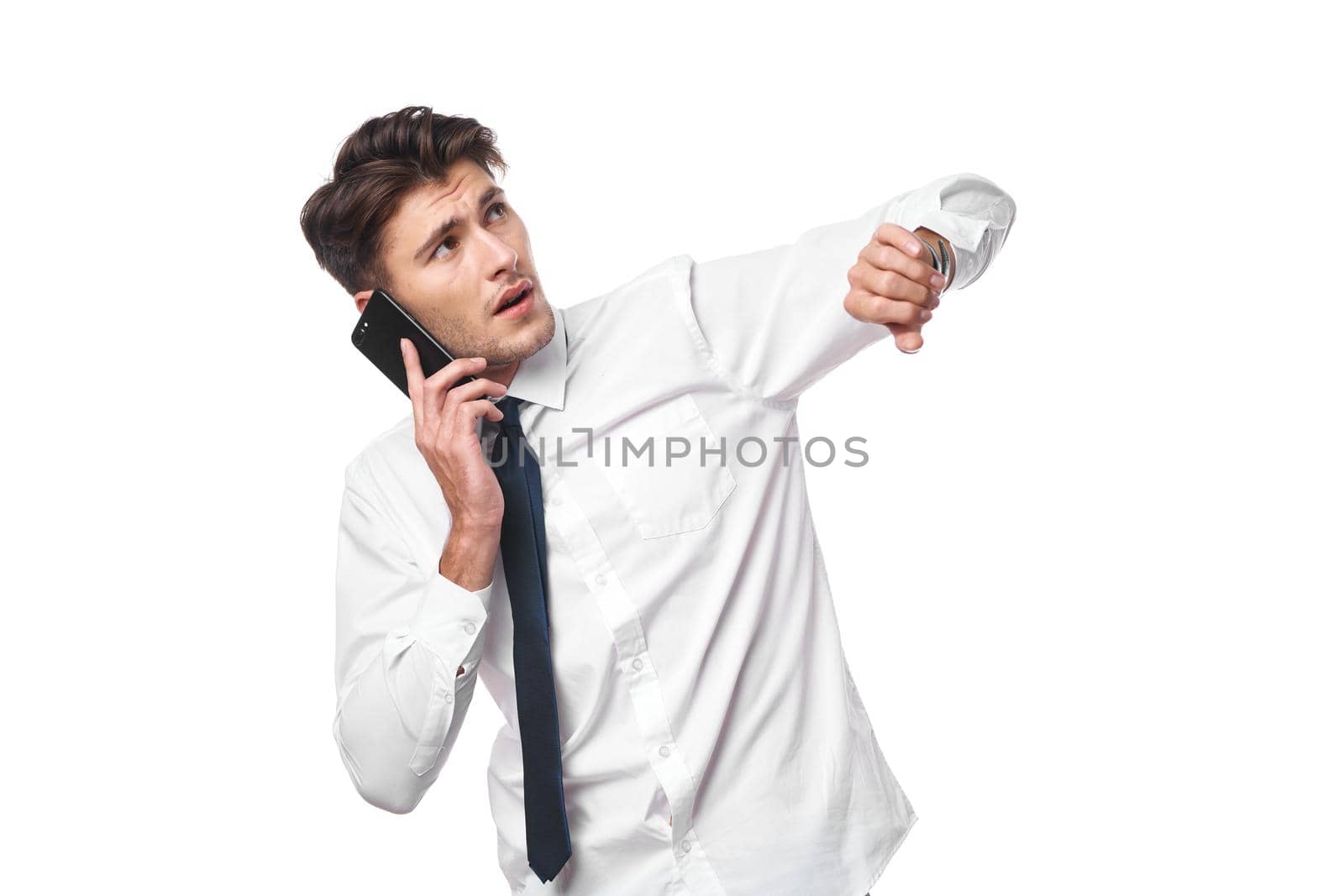 manager in white shirt with tie office emotions isolated background. High quality photo