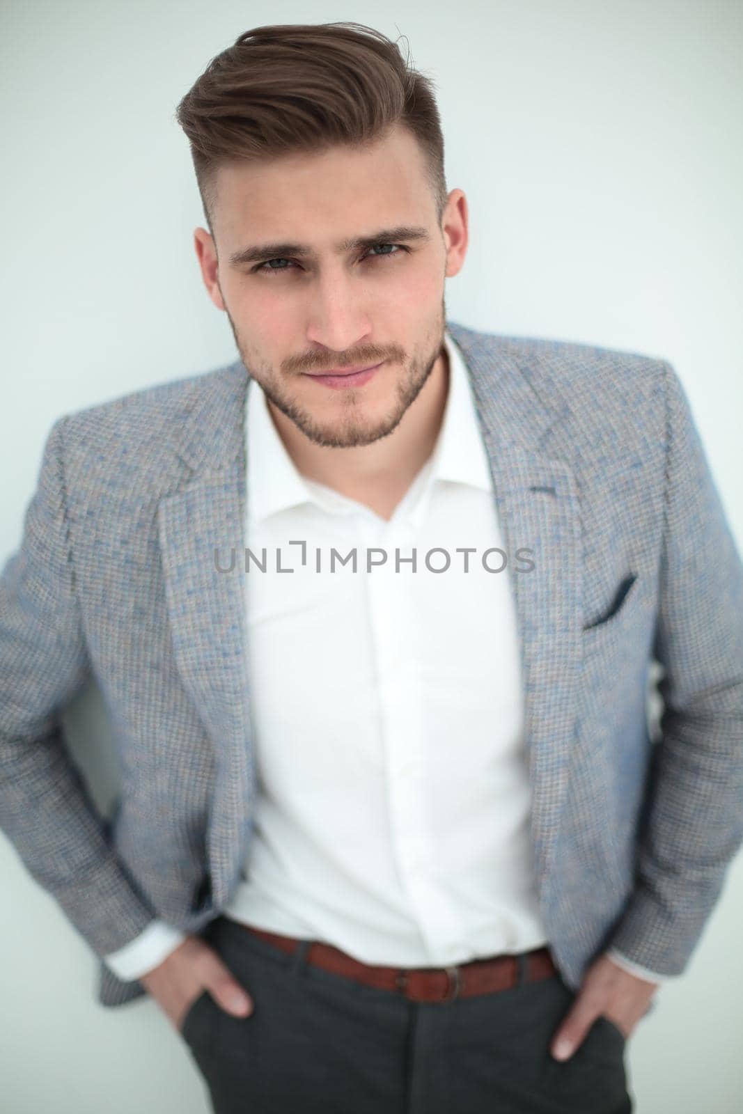 close up.portrait of a modern young man.isolated on light background