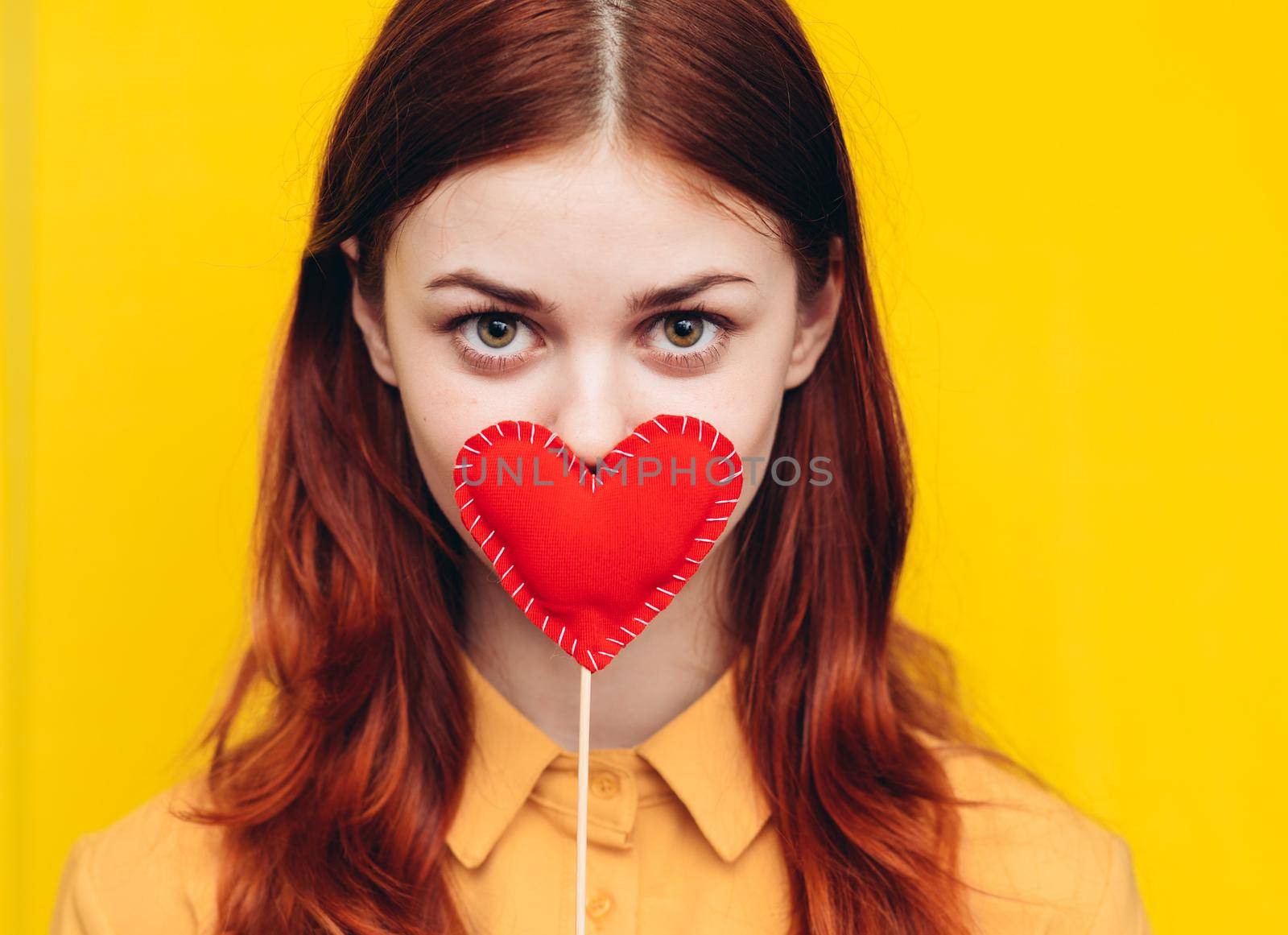 pretty woman in yellow shirt glamor romance posing. High quality photo