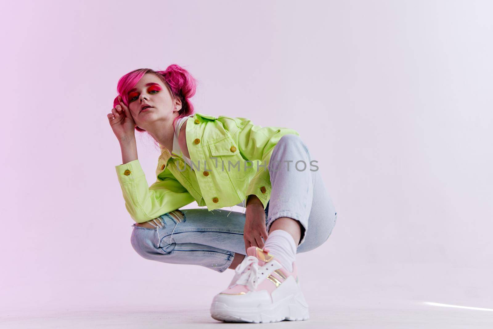 woman with pink hair youth style posing lifestyle neon by Vichizh