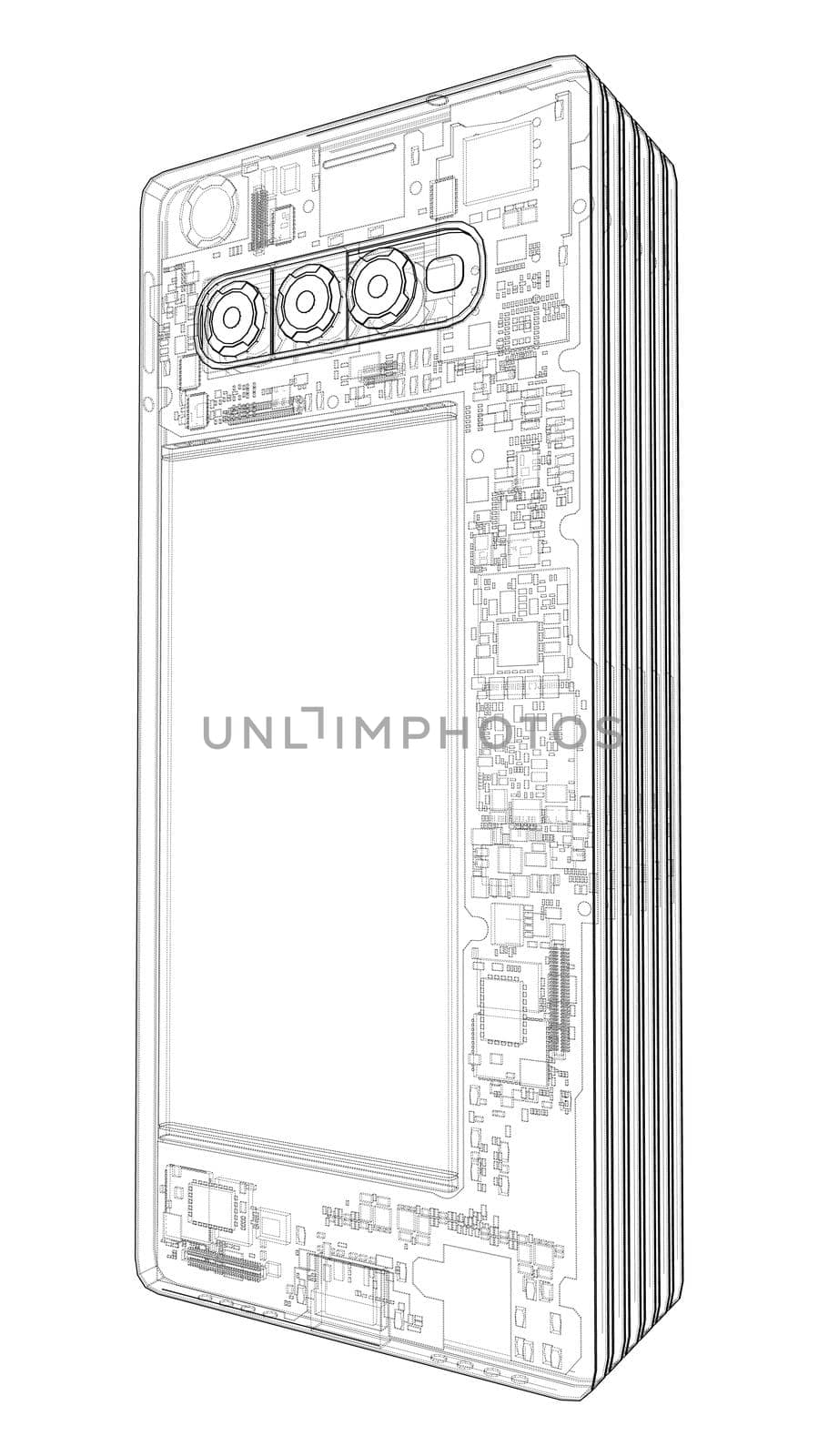 Smartphones concept outline. 3d illustration. Wire-frame style