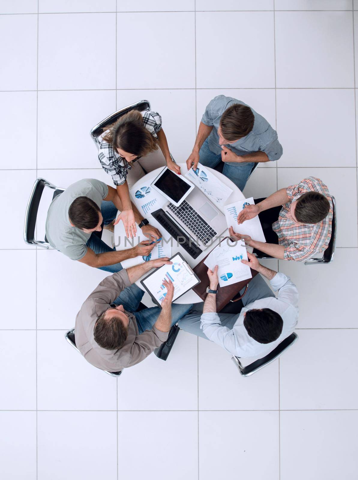 top view.business team discussing financial issues.photo with copy space