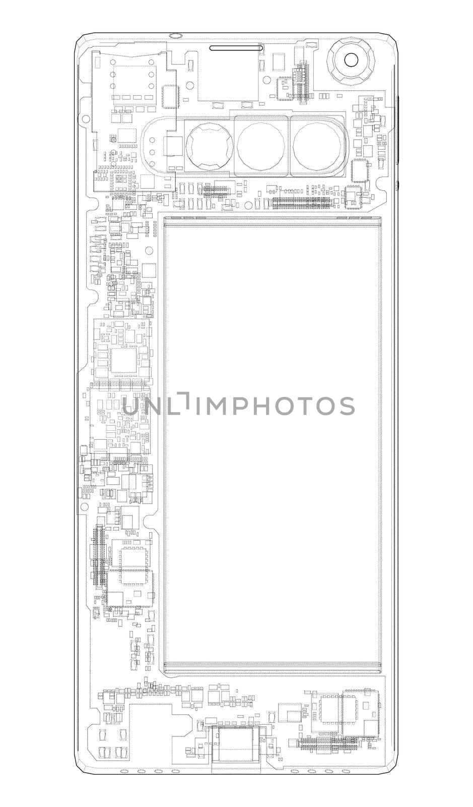 Smartphone concept outline. 3d illustration. Wire-frame style