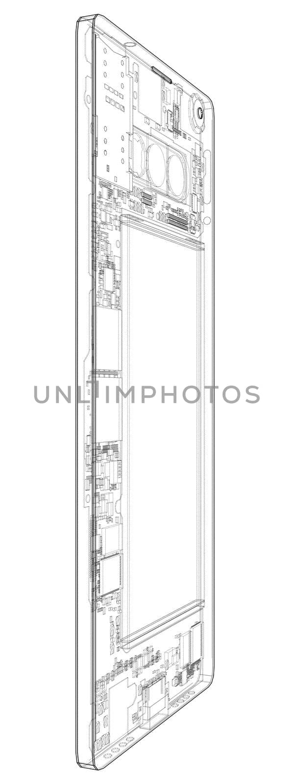 Smartphone concept outline. 3d illustration. Wire-frame style