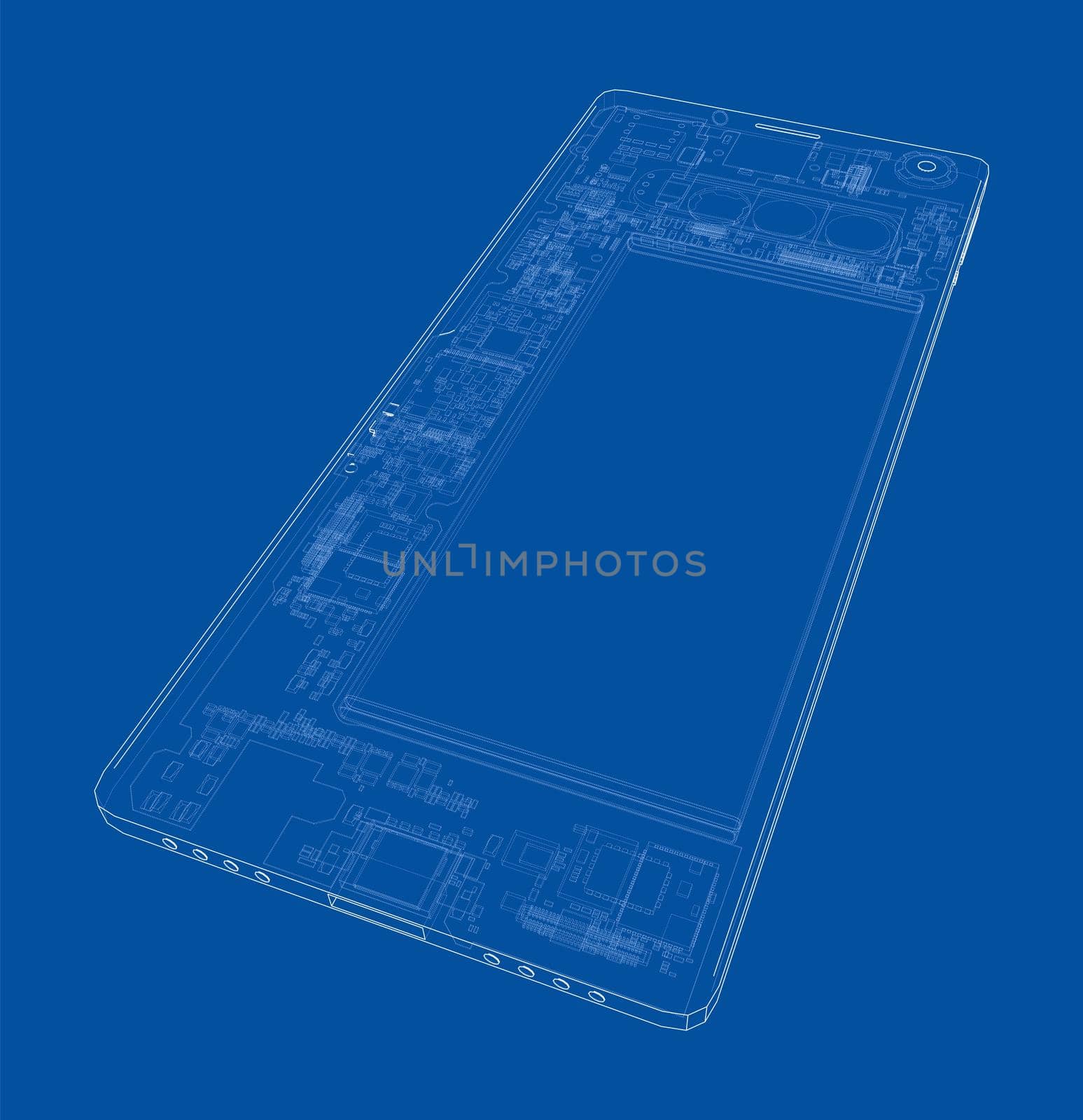 Smartphone concept outline. 3d illustration. Wire-frame style