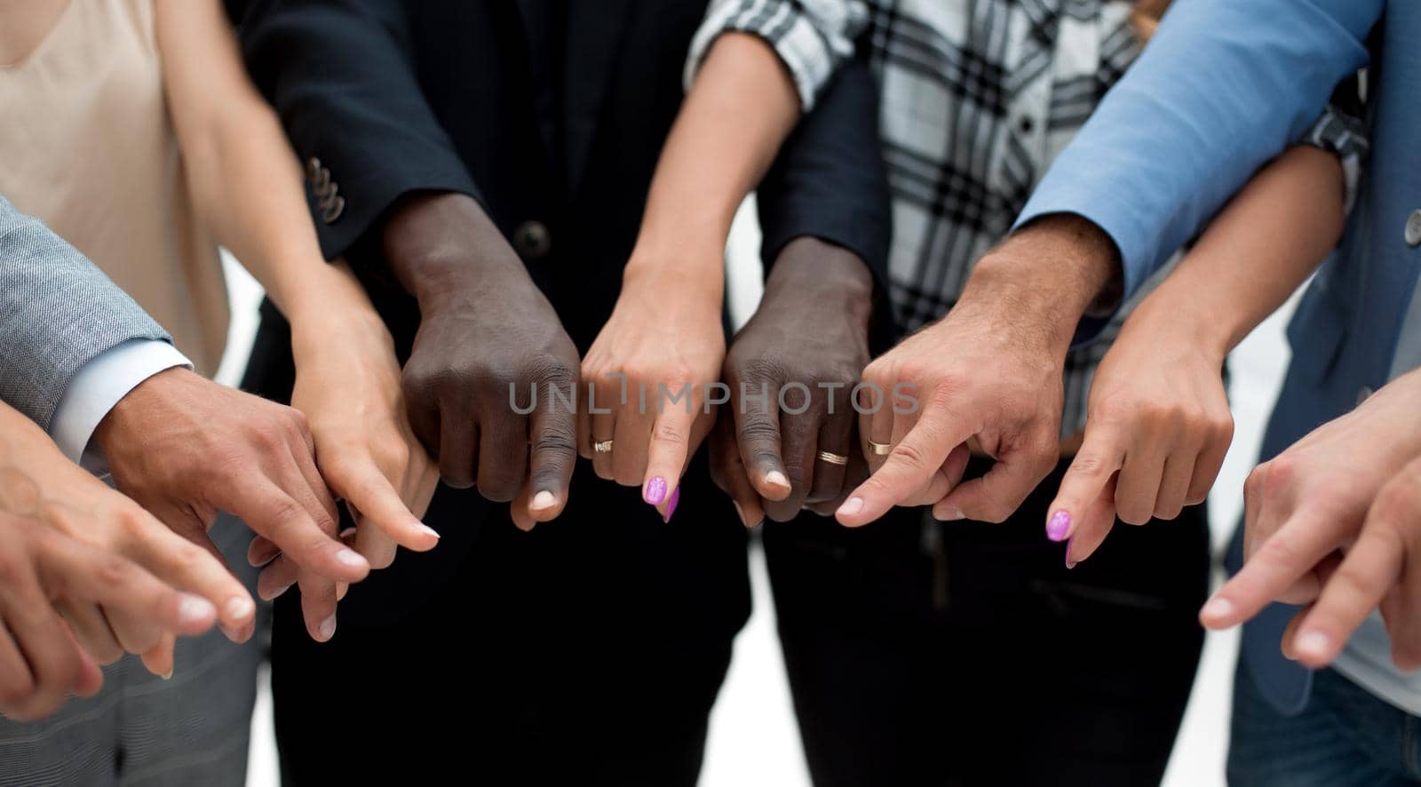 close up. business team pointing somewhere