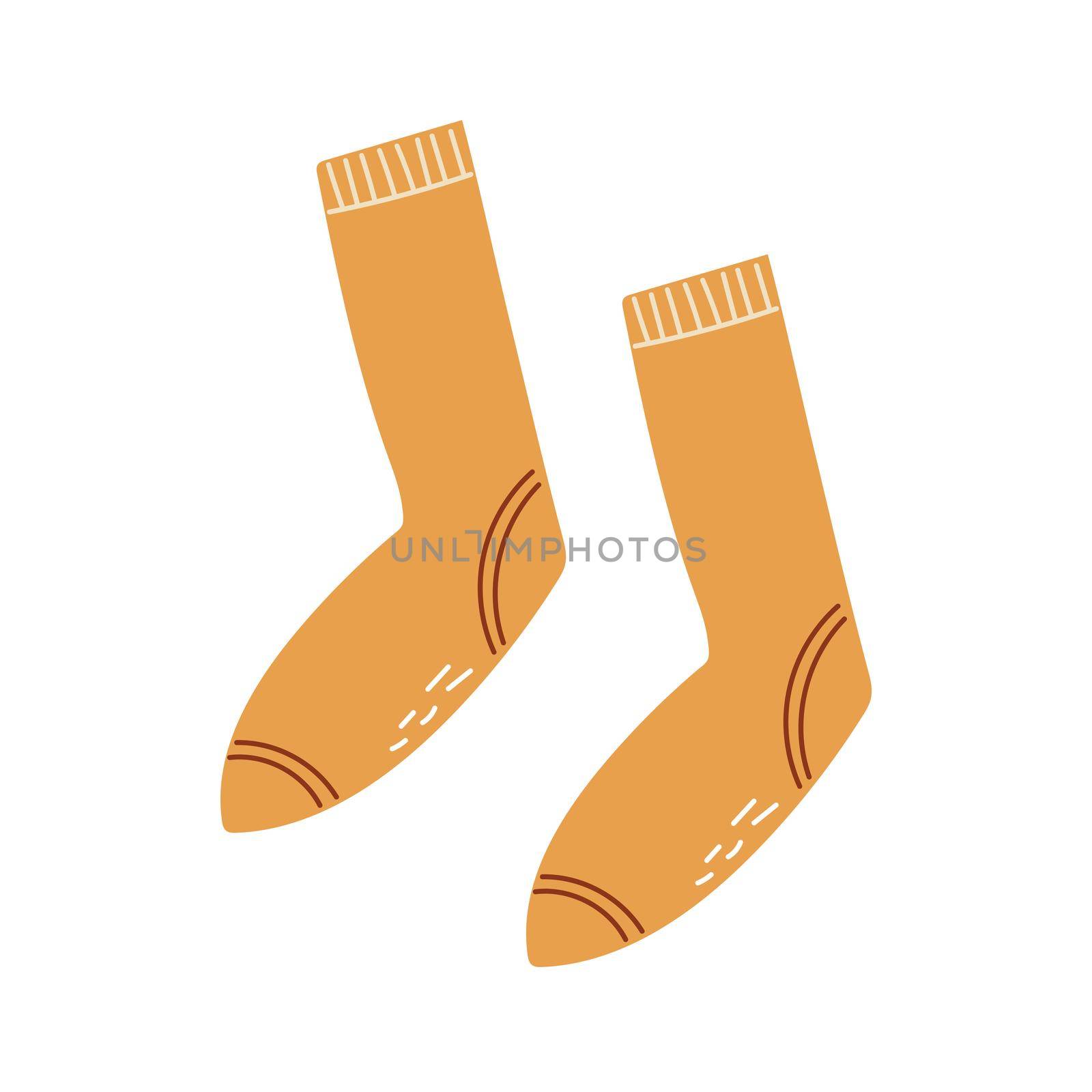 Cartoon vector illustration of warm Socks icon on white. Hand drawn object.
