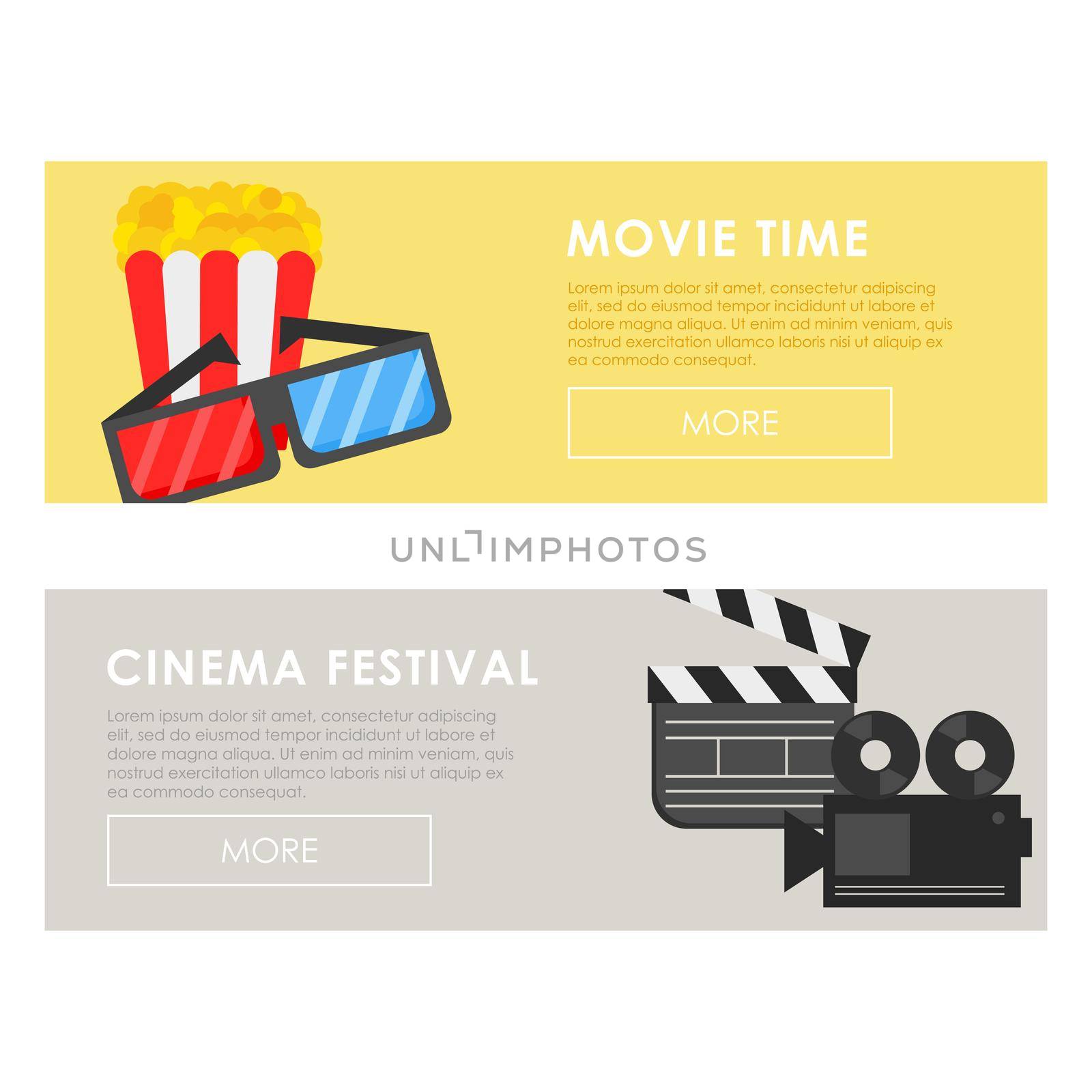 Cinema concept and festival poster template with popcorn and cinema equipment by natali_brill