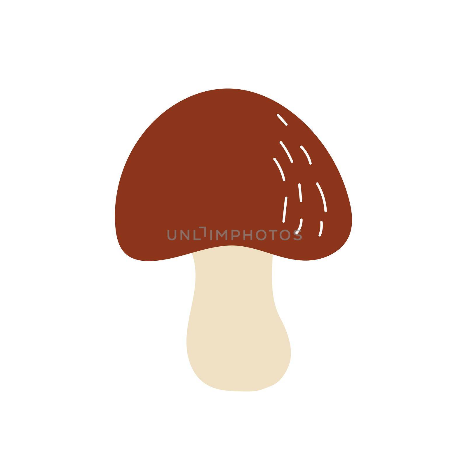 A simple icon is boletus. Hand-drawn mushroom on a white background. For autumn design. Isolated on white background. Mushroom cartoon style