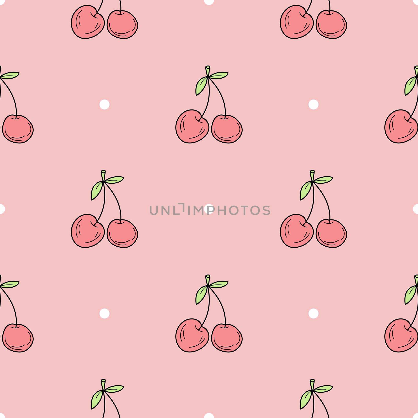 Seamless pattern of hand drawn cherry. Minimalistic seamless pattern by natali_brill