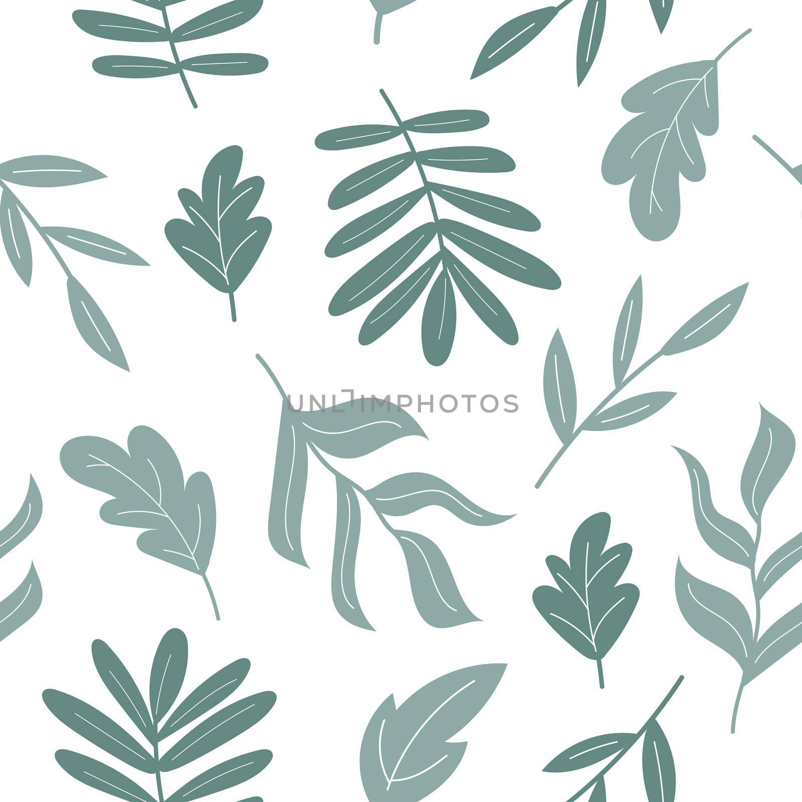 Decorative seamless spring pattern. Endless elegant texture with hand-drawn green leaves. Tempate for design fabric, backgrounds, wrapping paper
