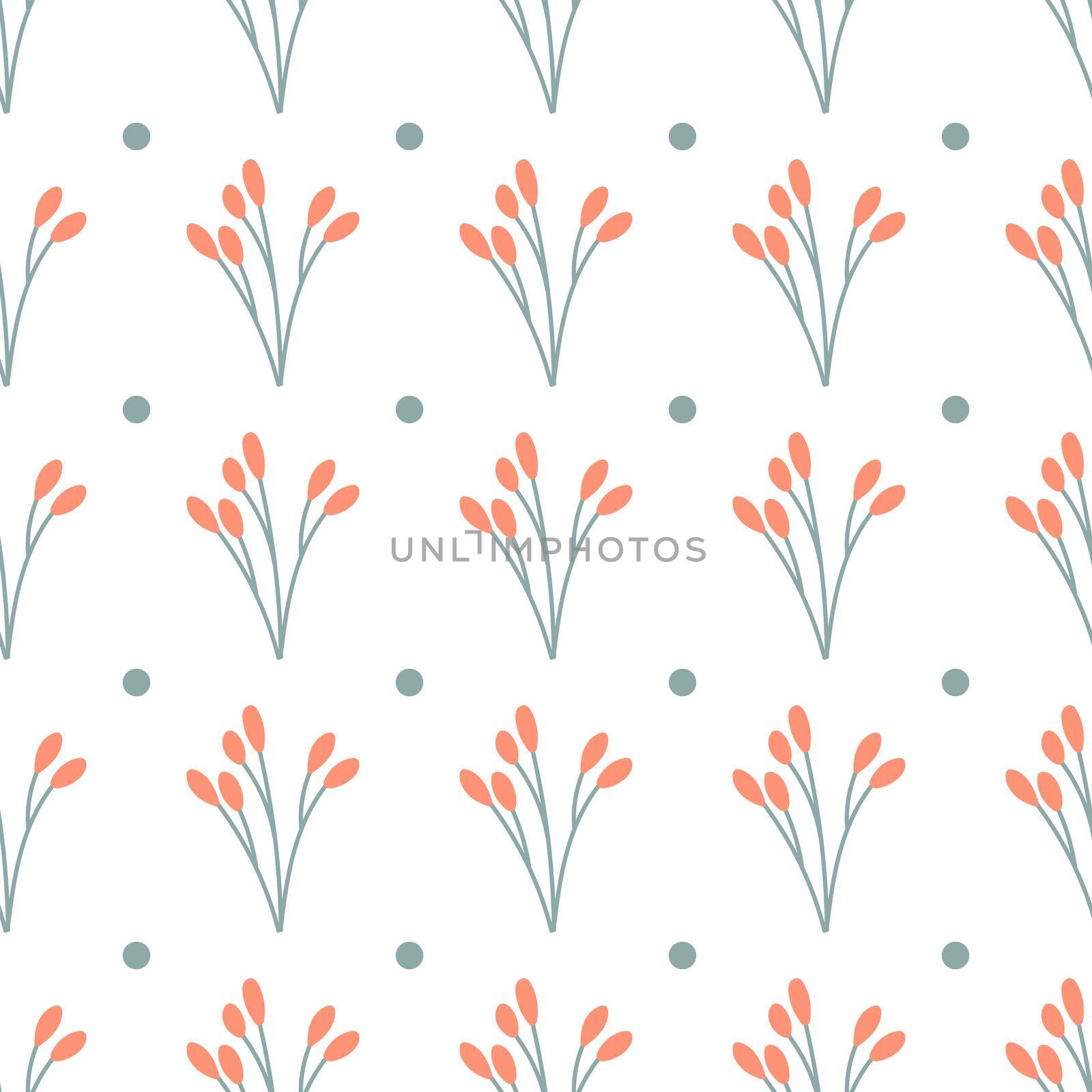 Autumn minimalistic pattern on a white background. Branch with red berries. Seamless pattern for printing, packaging, postcards, textiles.