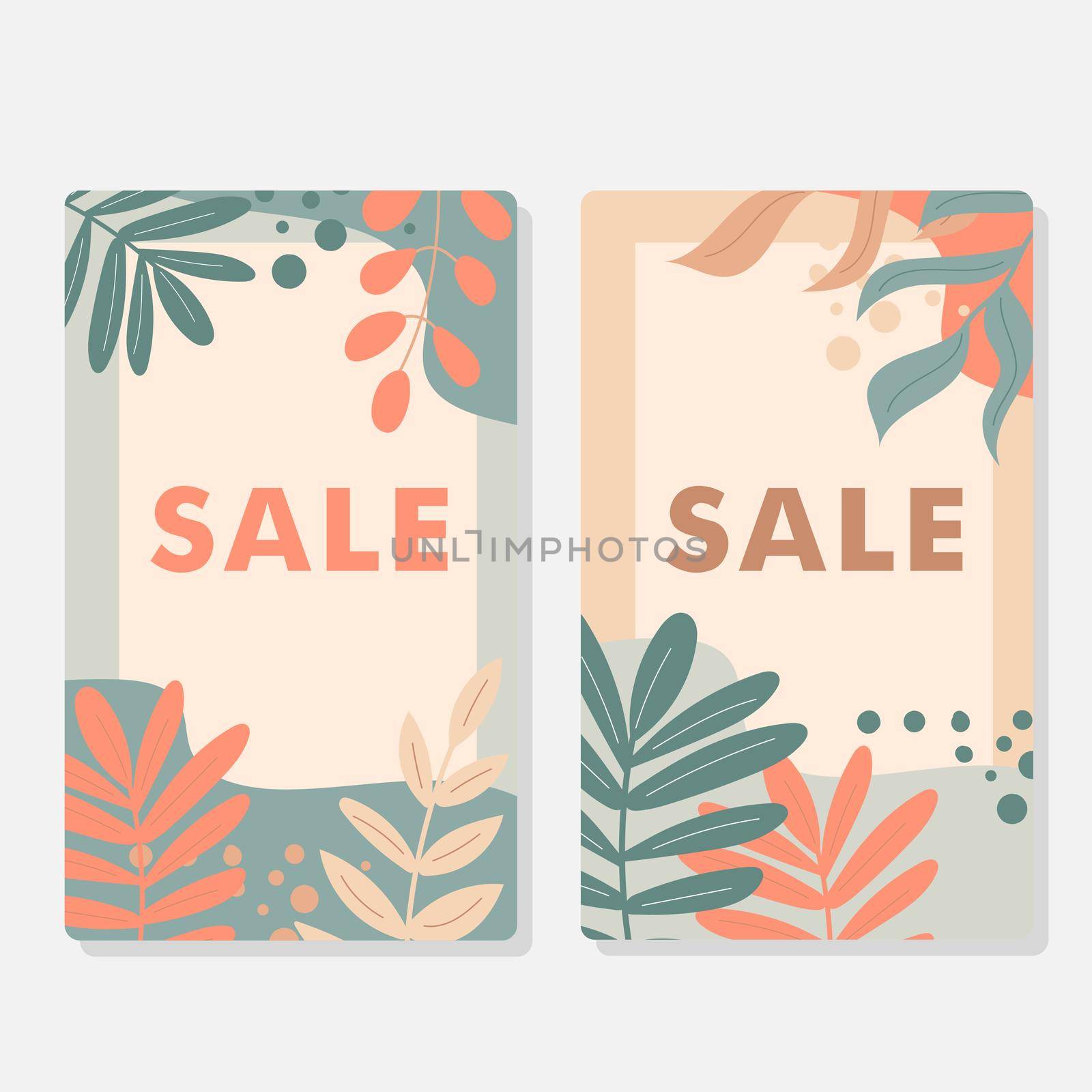 A set of discount cards in pastel colors. Autumn leaves and decor elements by natali_brill