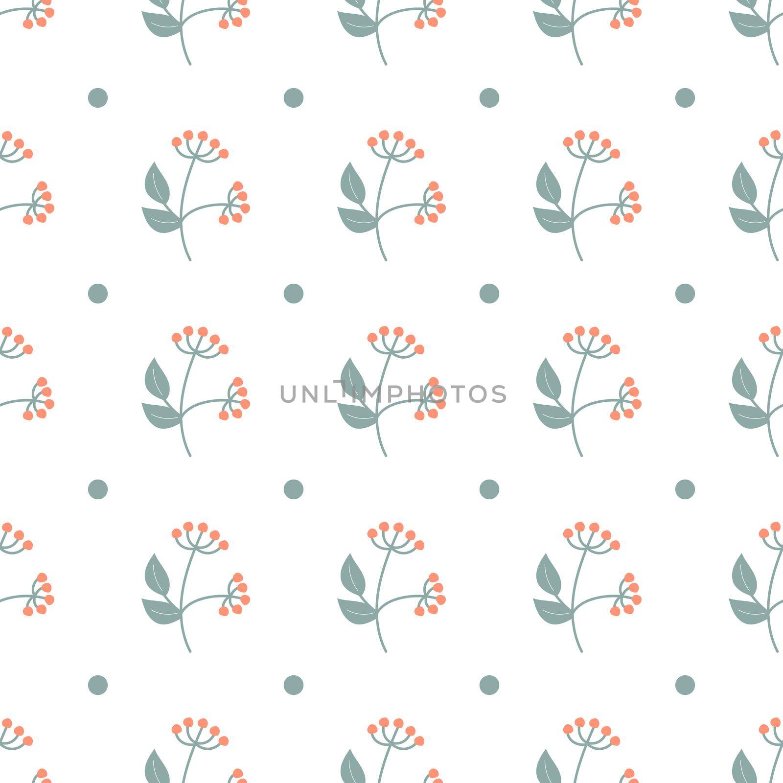 Autumn minimalistic pattern on a white background. Branch with red berries. Seamless pattern for printing, packaging, postcards, textiles.