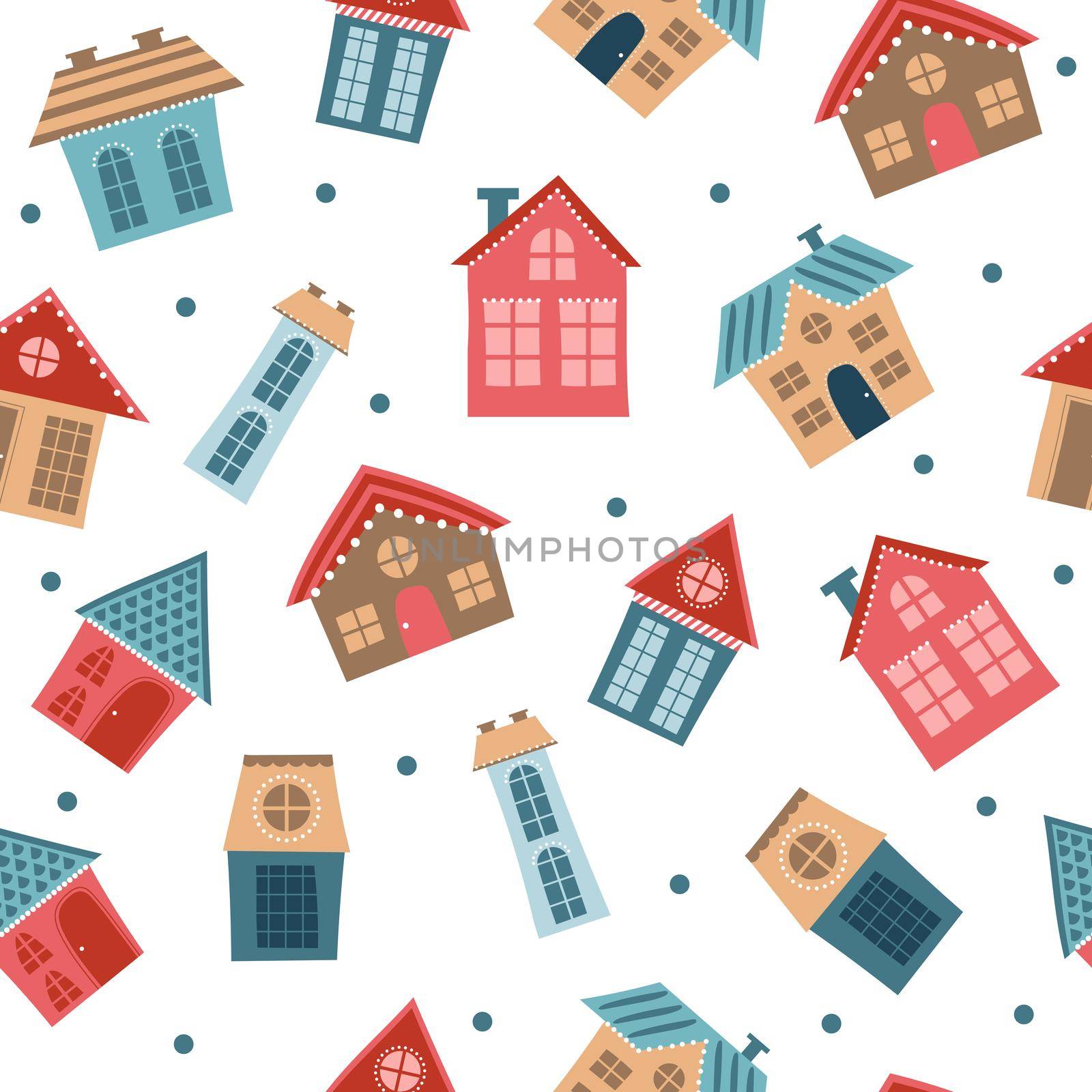 Seamless city pattern. Cartoon colored houses of different sizes endless design by natali_brill