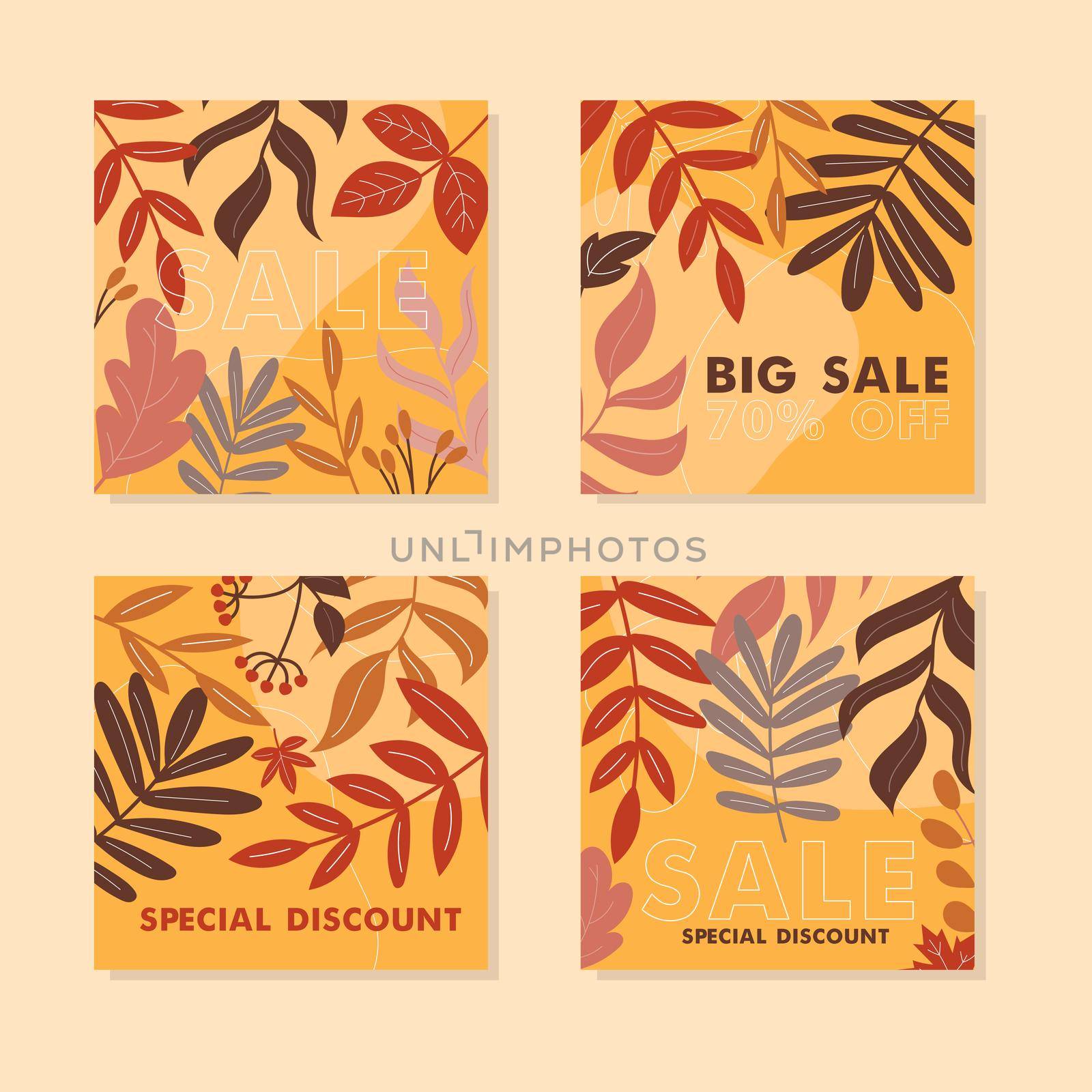 A set of discount cards in orange and brown colors. Autumn leaves by natali_brill