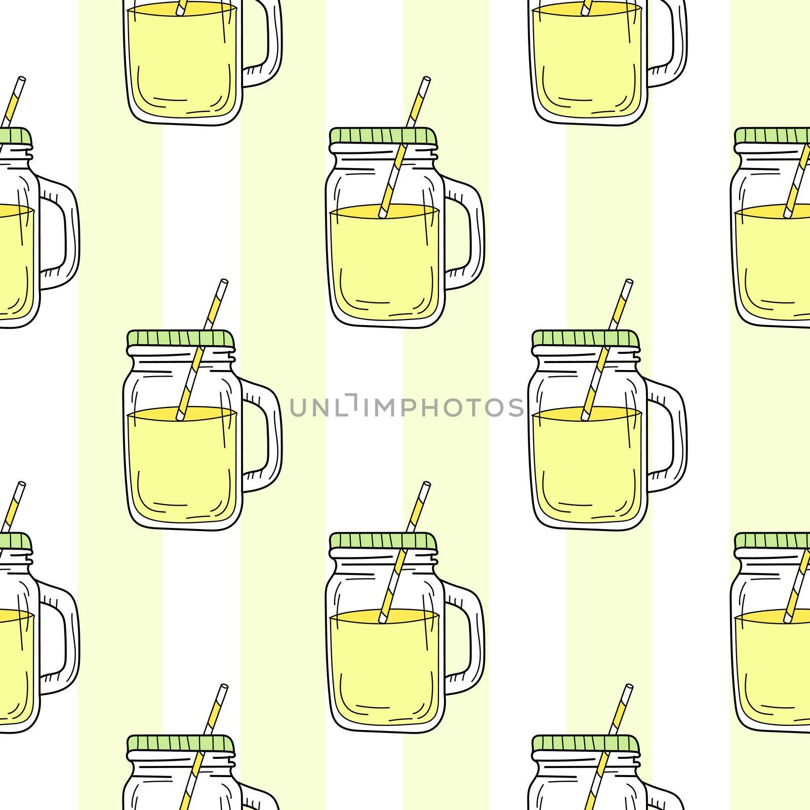 Seamless pattern with mason jar. Yellow summer lemonade. Endless pattern can be used for wallpapers, surface textures.
