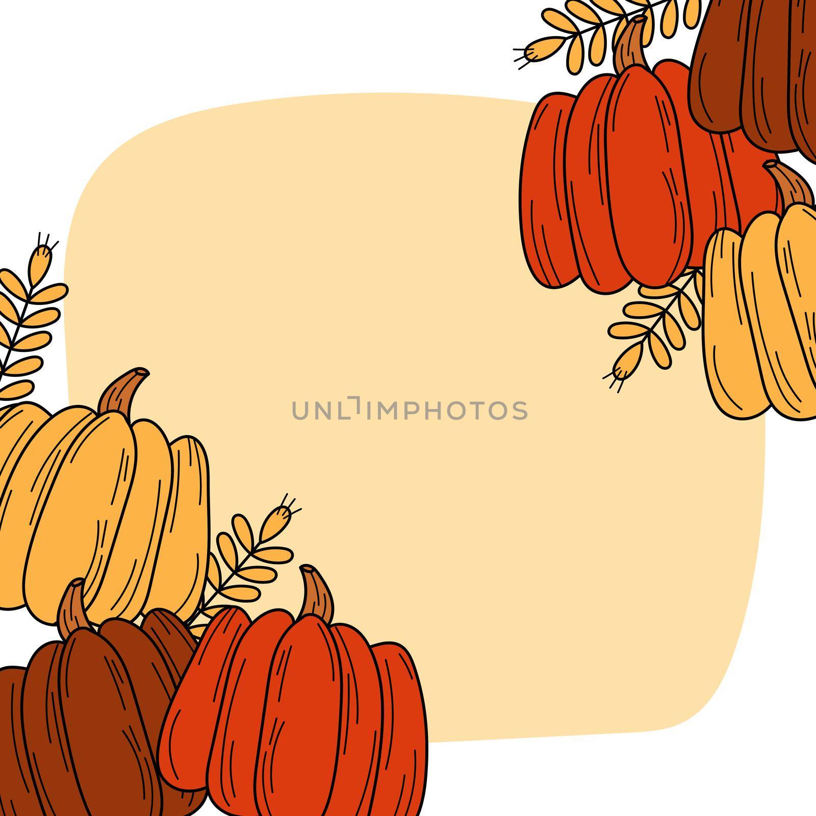 Hand autumn drawn Thanksgiving card. Pumpkin design by natali_brill