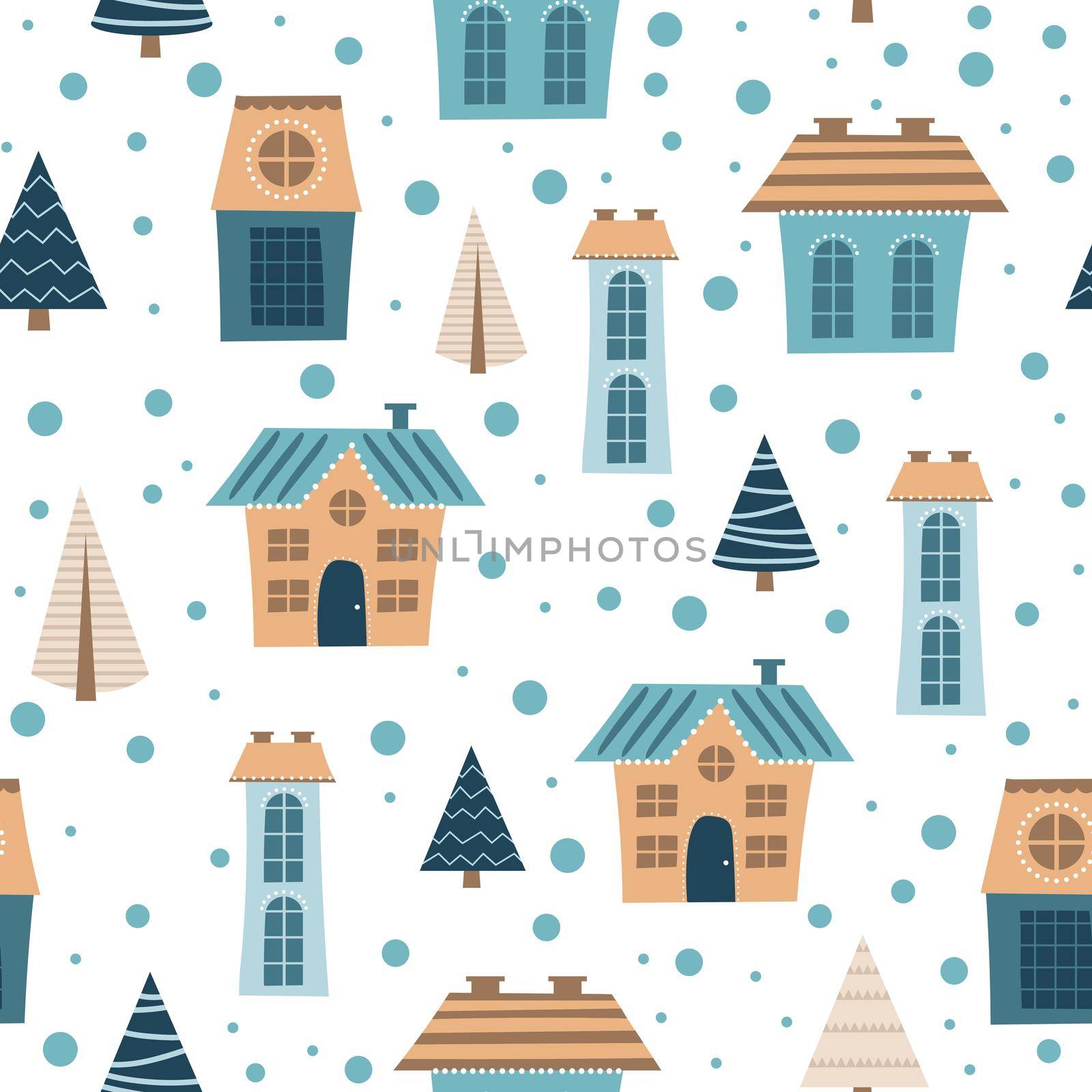 Seamless city pattern. Cartoon colored houses of different sizes endless design by natali_brill