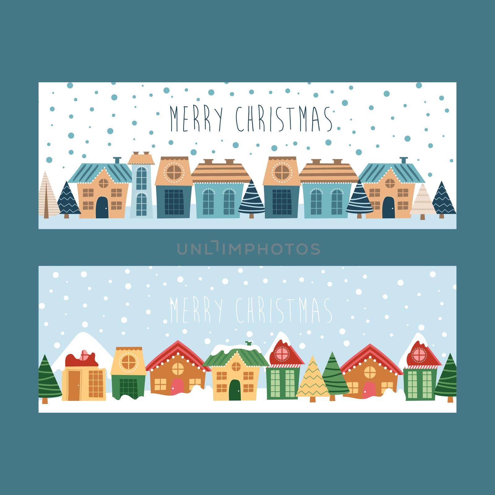 Winter town snowy street. Urban landscape. Christmas card by natali_brill