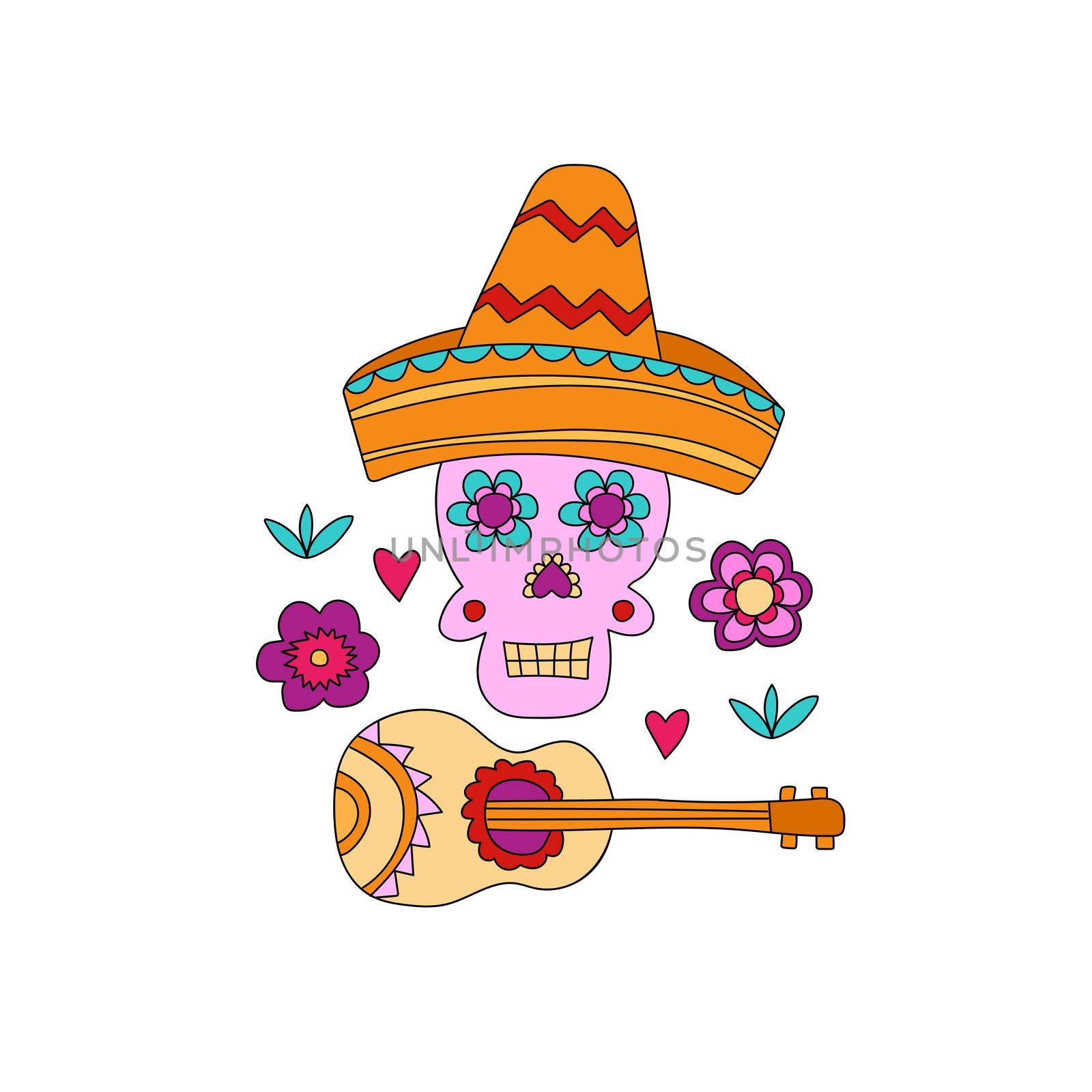 Cinco de Mayo Fiesta hand drawn skull with decoration elements by natali_brill