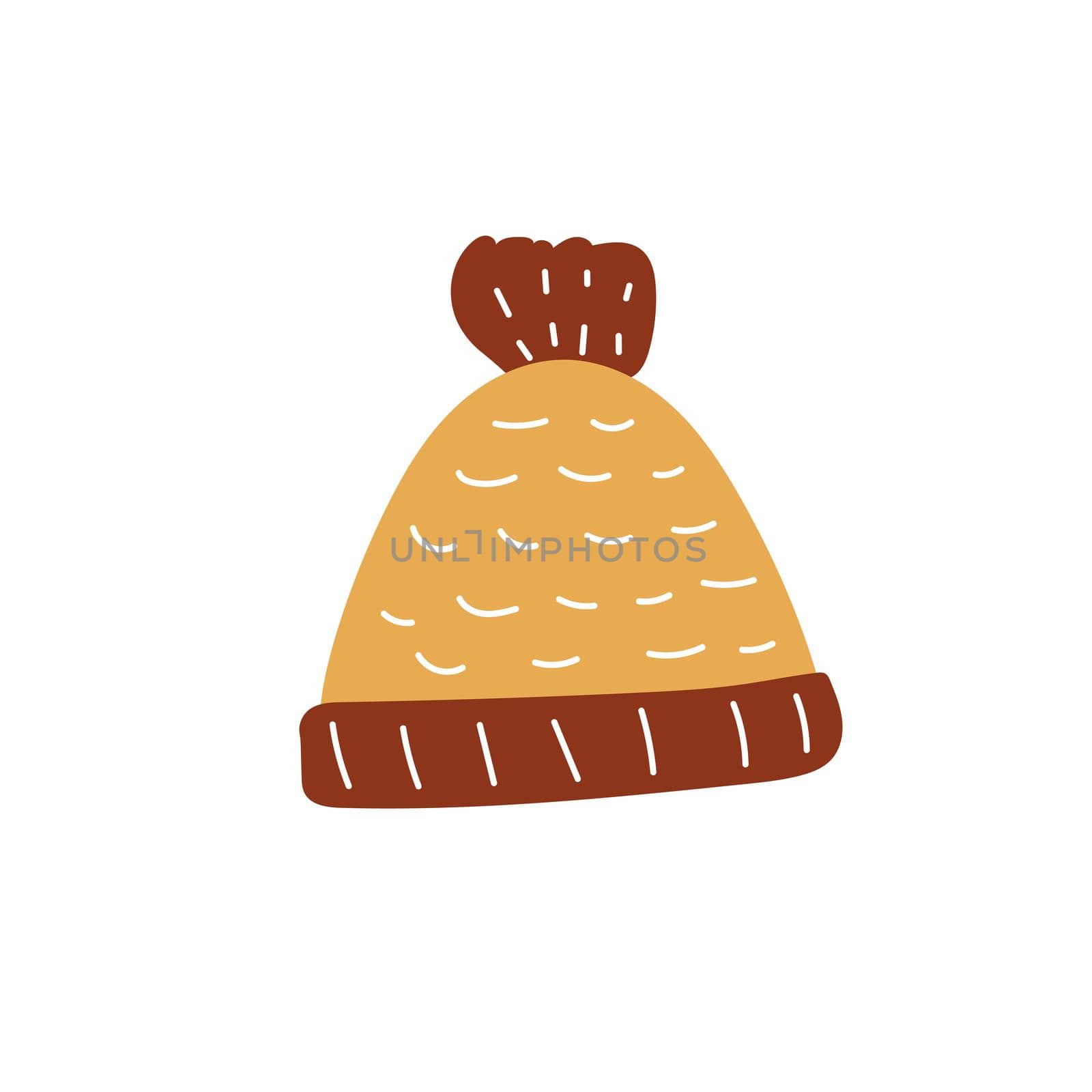 Knitted hat made of wool, vector illustration isolated on white background. Autumn hat icon