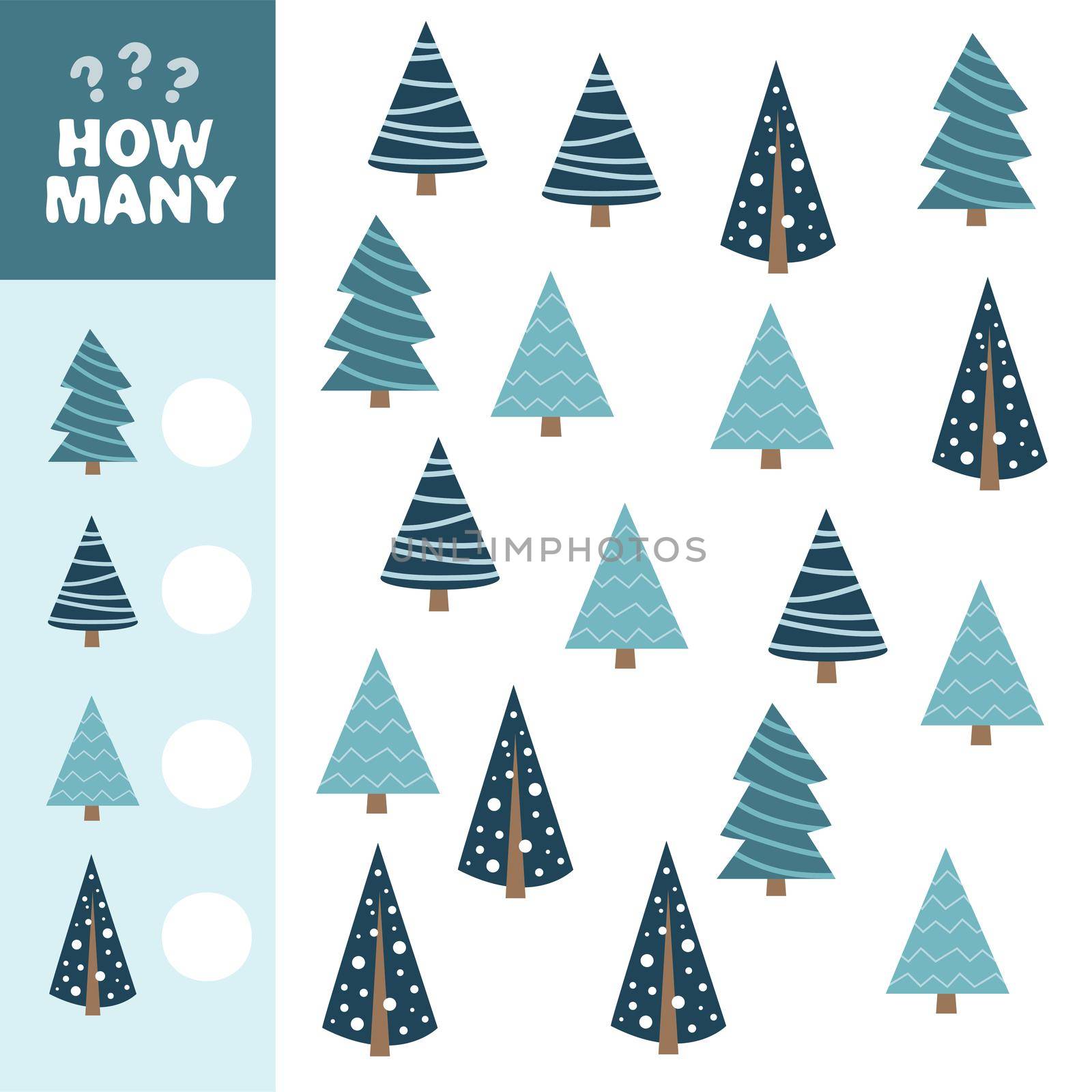 Mathematical game for children. How many Christmas tree. Vector illustration by natali_brill