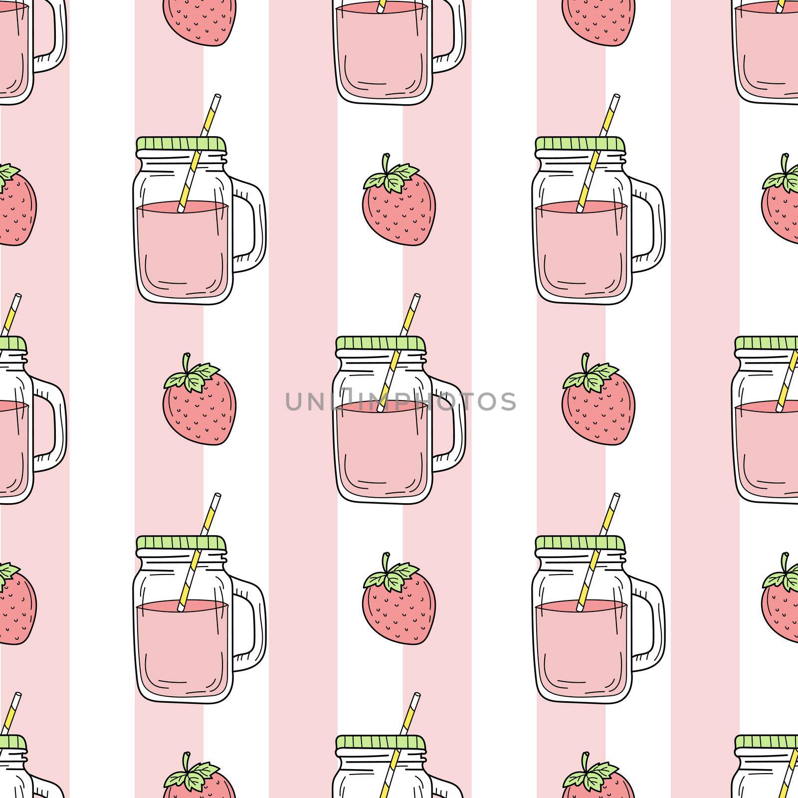 Strawberry smoothie - Seamless pattern on background by natali_brill