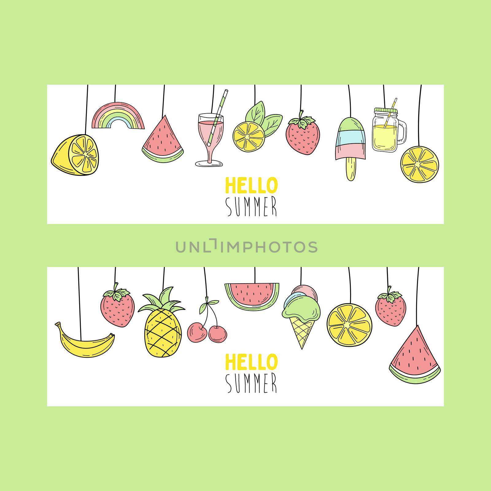 Hand drawn summer elements for banner design. Card in doodle style by natali_brill