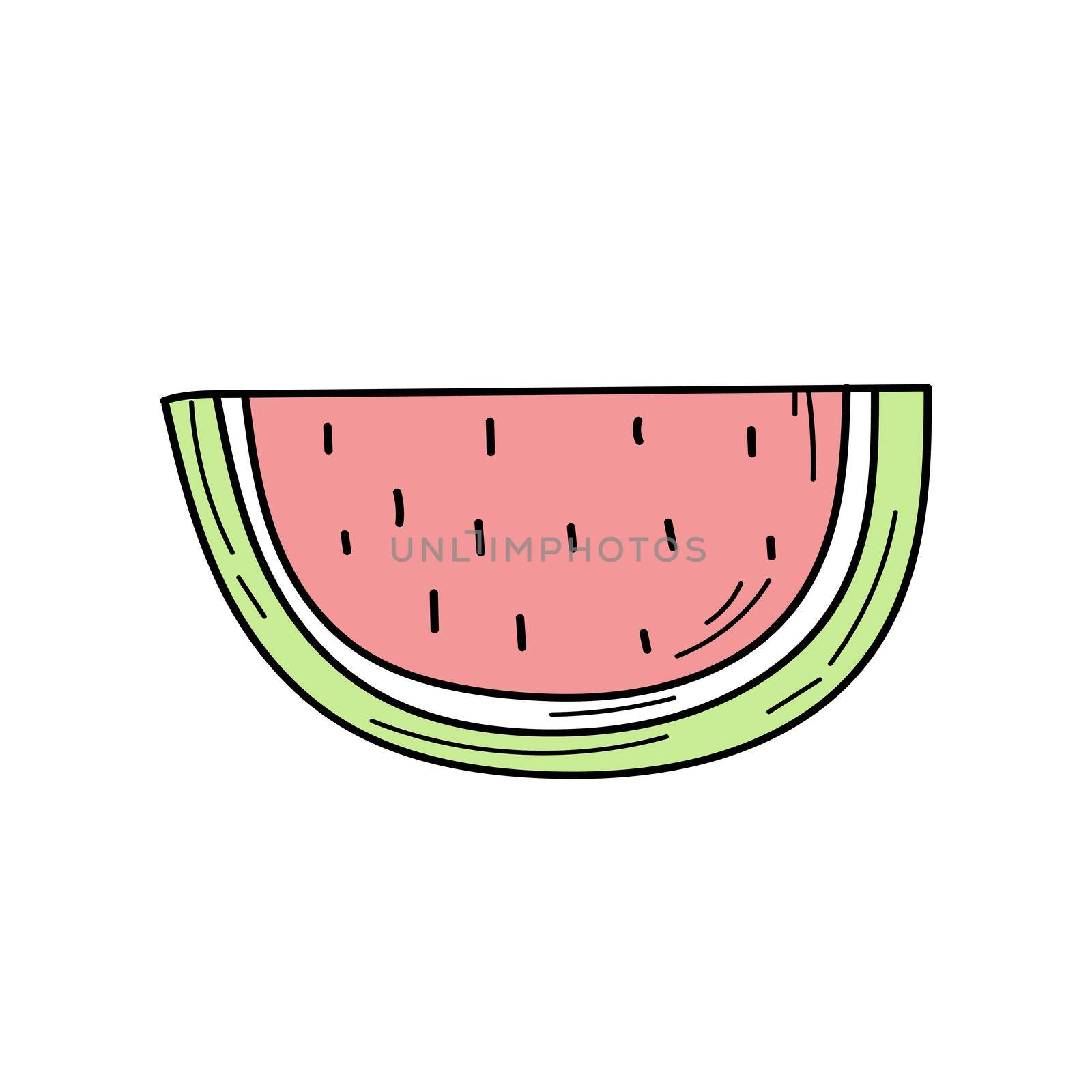 Watermelon Doodle icon. Simple hand drawn Watermelon icon on white. Summer image